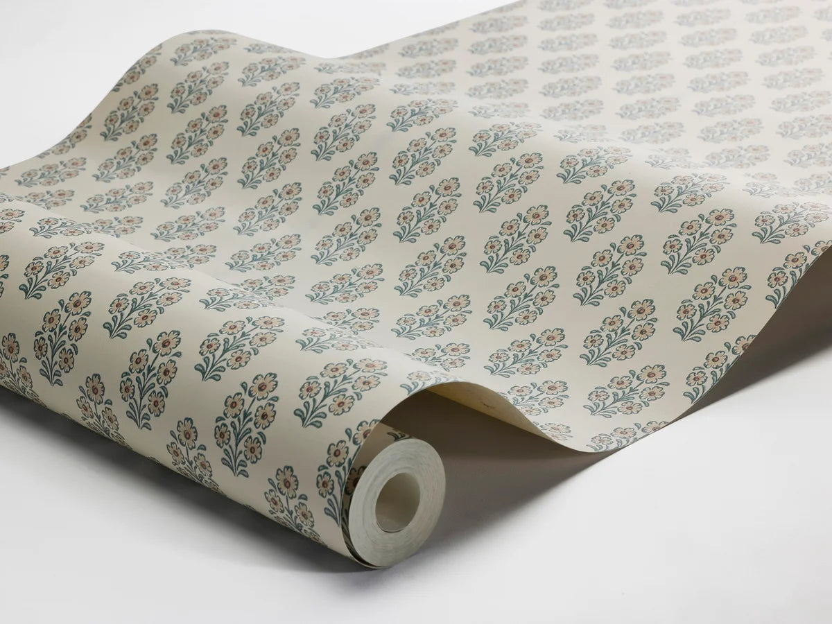 Tapete mit pflanzlichem Blumenmotiv SIBYLLA beige mit grün