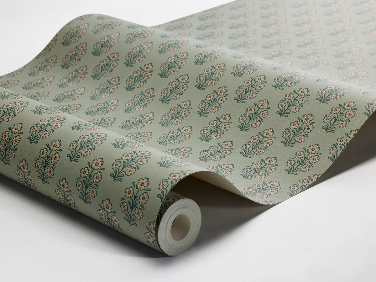 Tapete mit pflanzlichem Blumenmotiv SIBYLLA grün mit beige