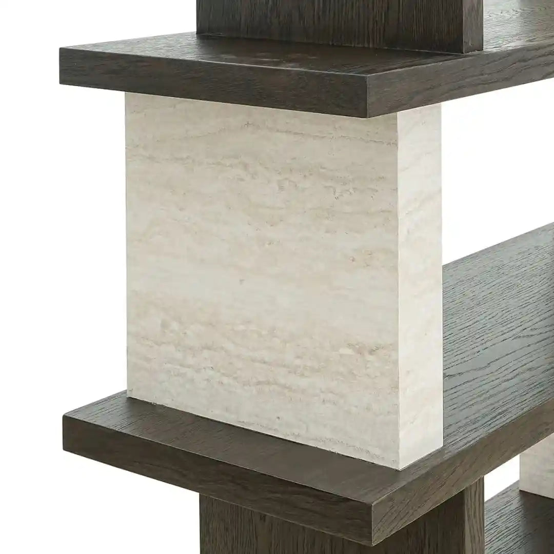 WALDORF shelf dark brown wood and stone