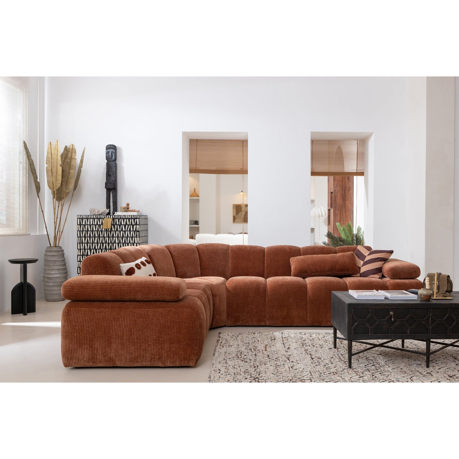 Modulares Sofa MOJO - 1,5-sitziges Element linksseitig in rostbraunem Bouclé