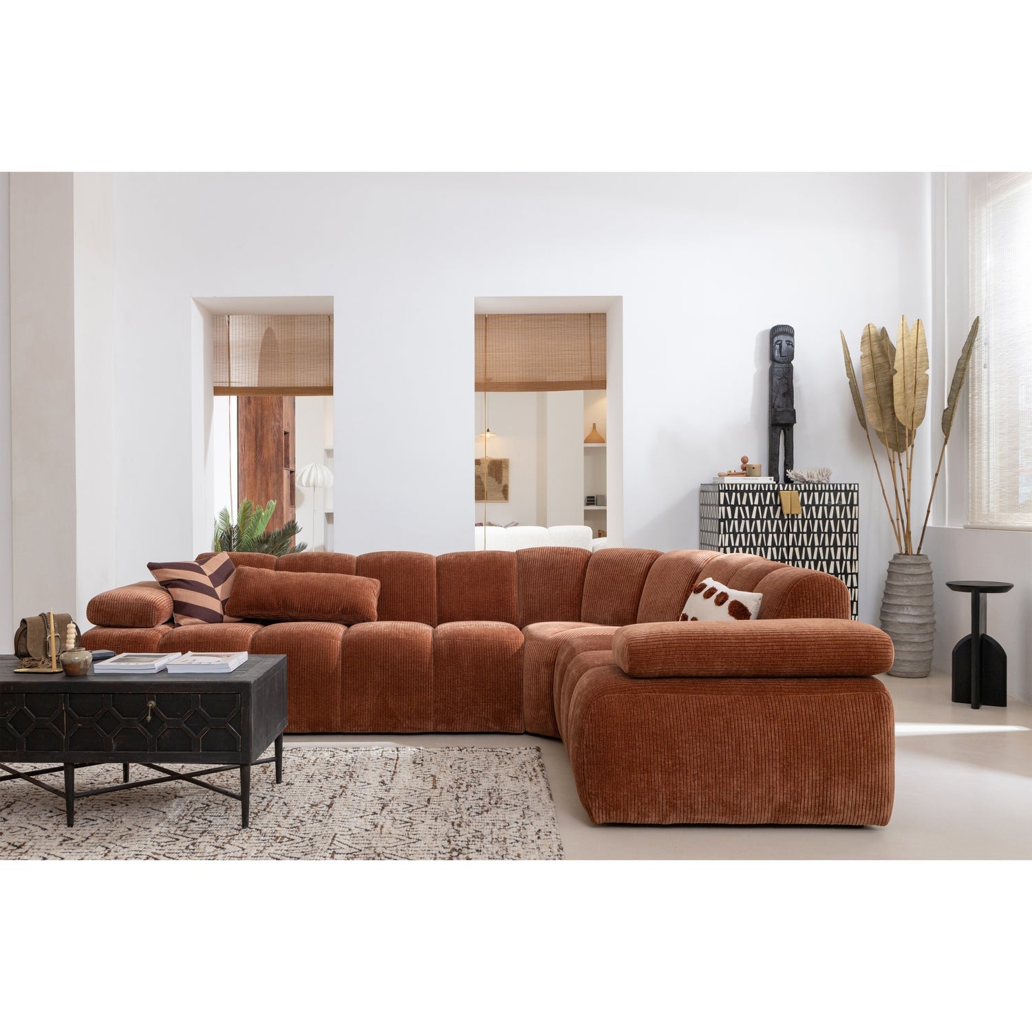 Right-facing modular sofa for 6 people MOJO ecru corduroy