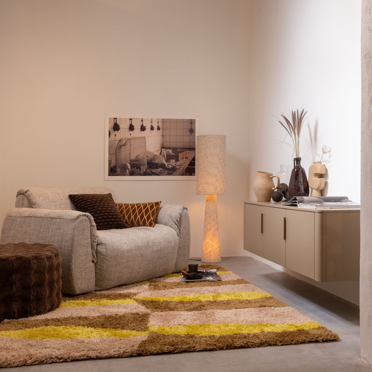 Lampa podłogowa LOFT kremowy z czarnymi kropkami