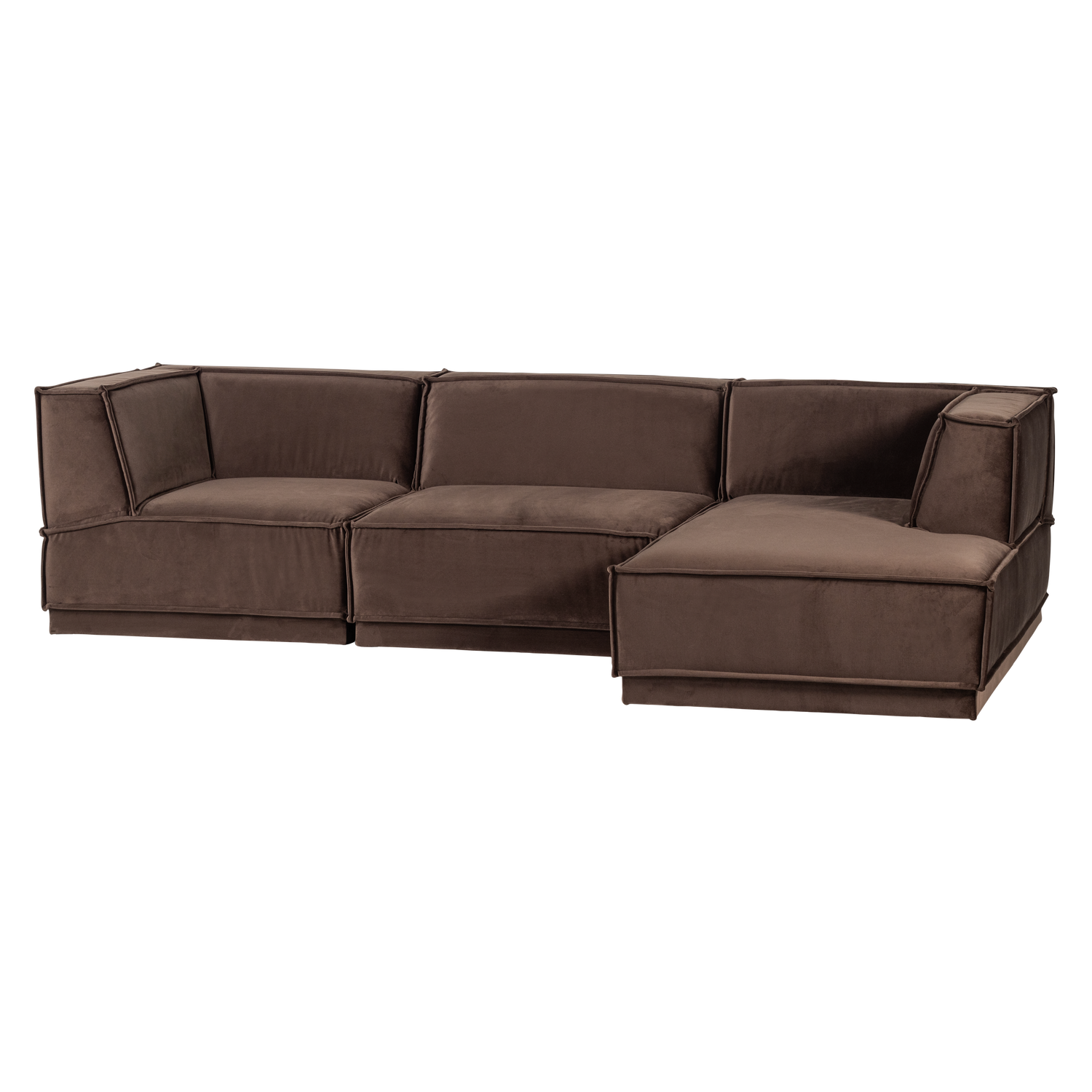 Samt-Ecksofa rechts MANU braun