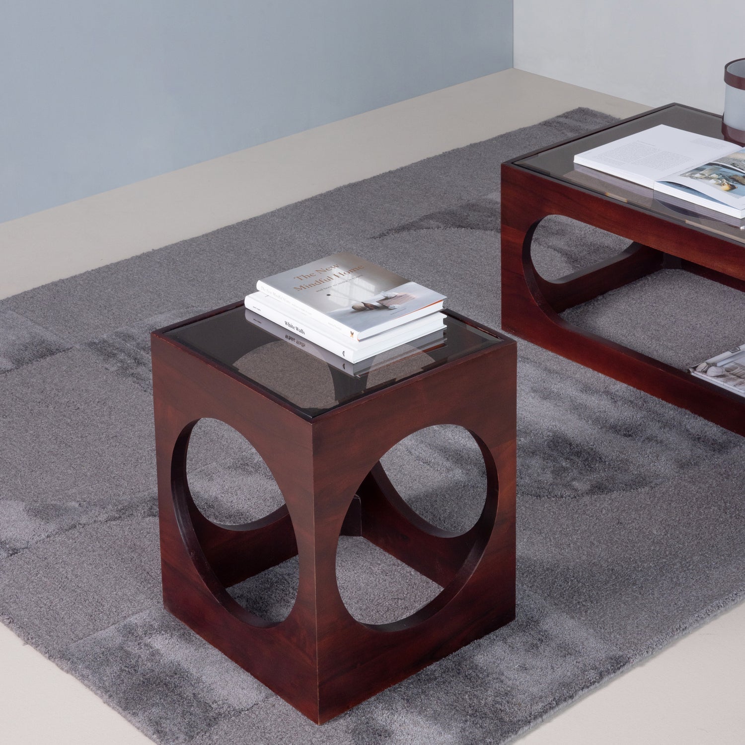 TRAX Brown Side Table with Glass Top