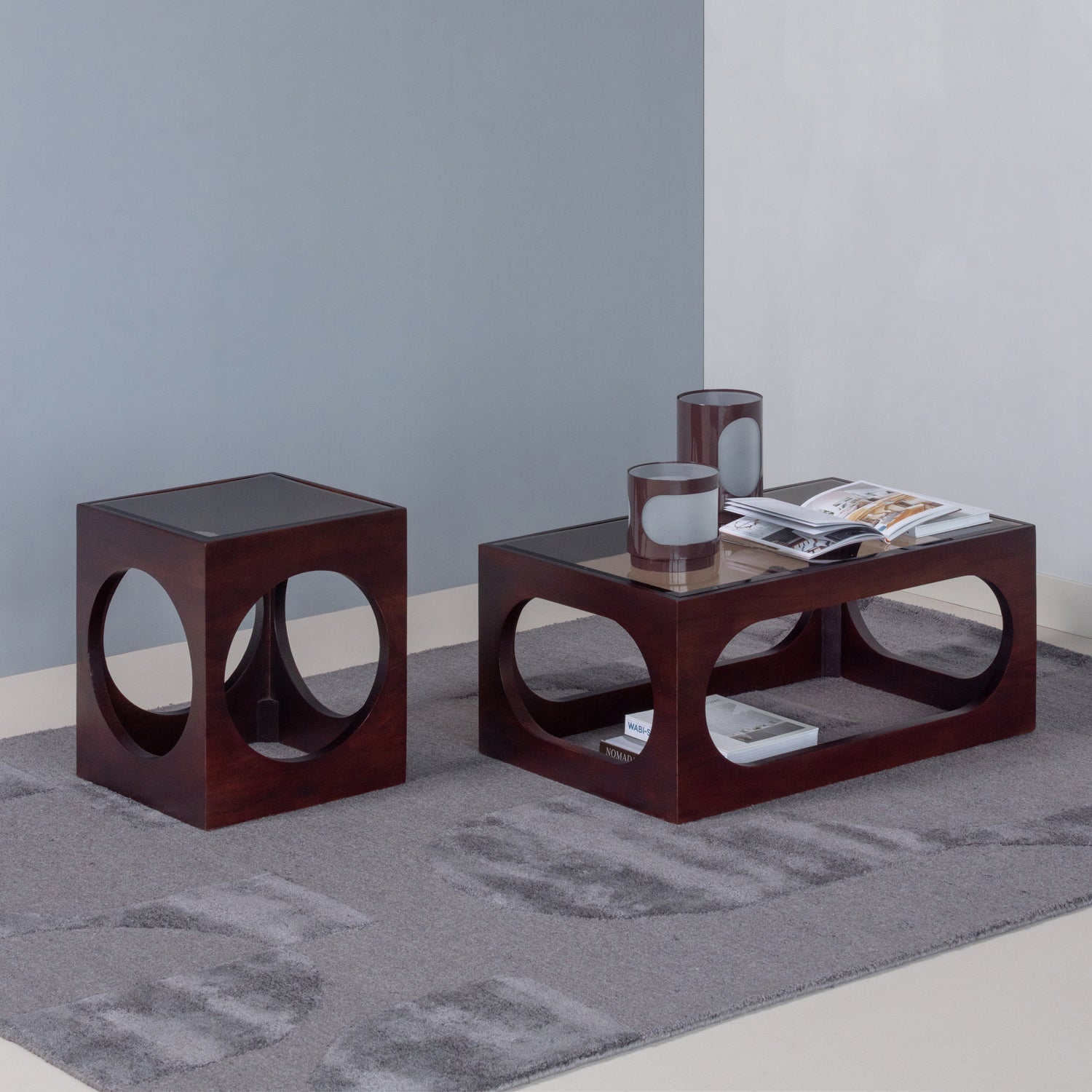 TRAX Brown Coffee Table with Glass Top