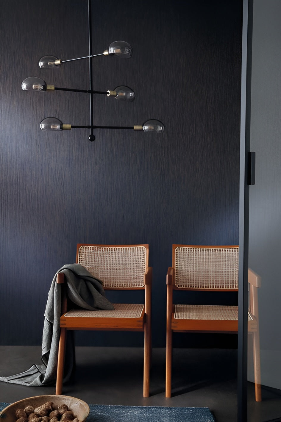 Textile wallpaper with structural vertical stripes JUSSIEU - LIN muted brown