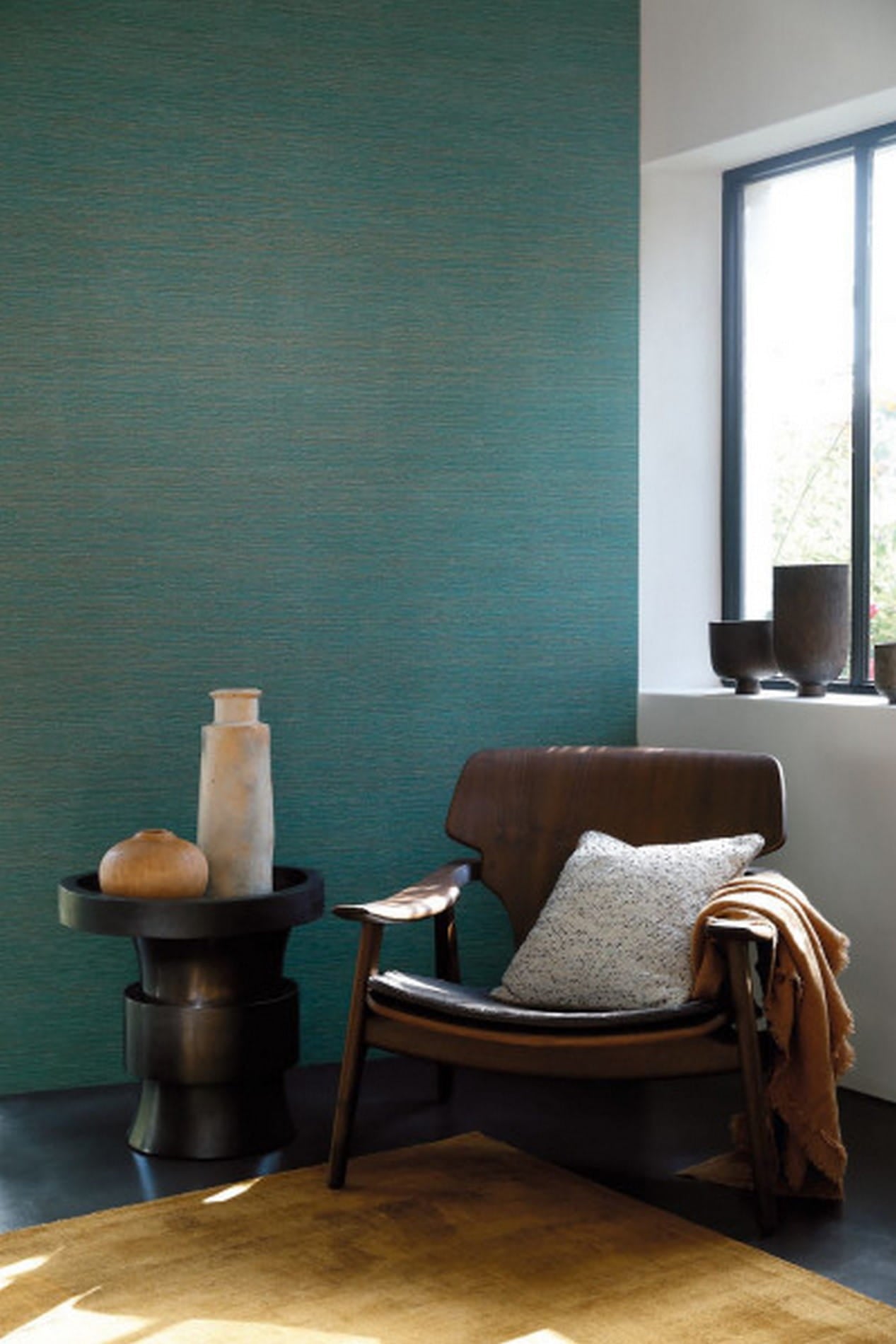 Structural wallpaper resembling canvas MALACCA - VERT D'EAU green