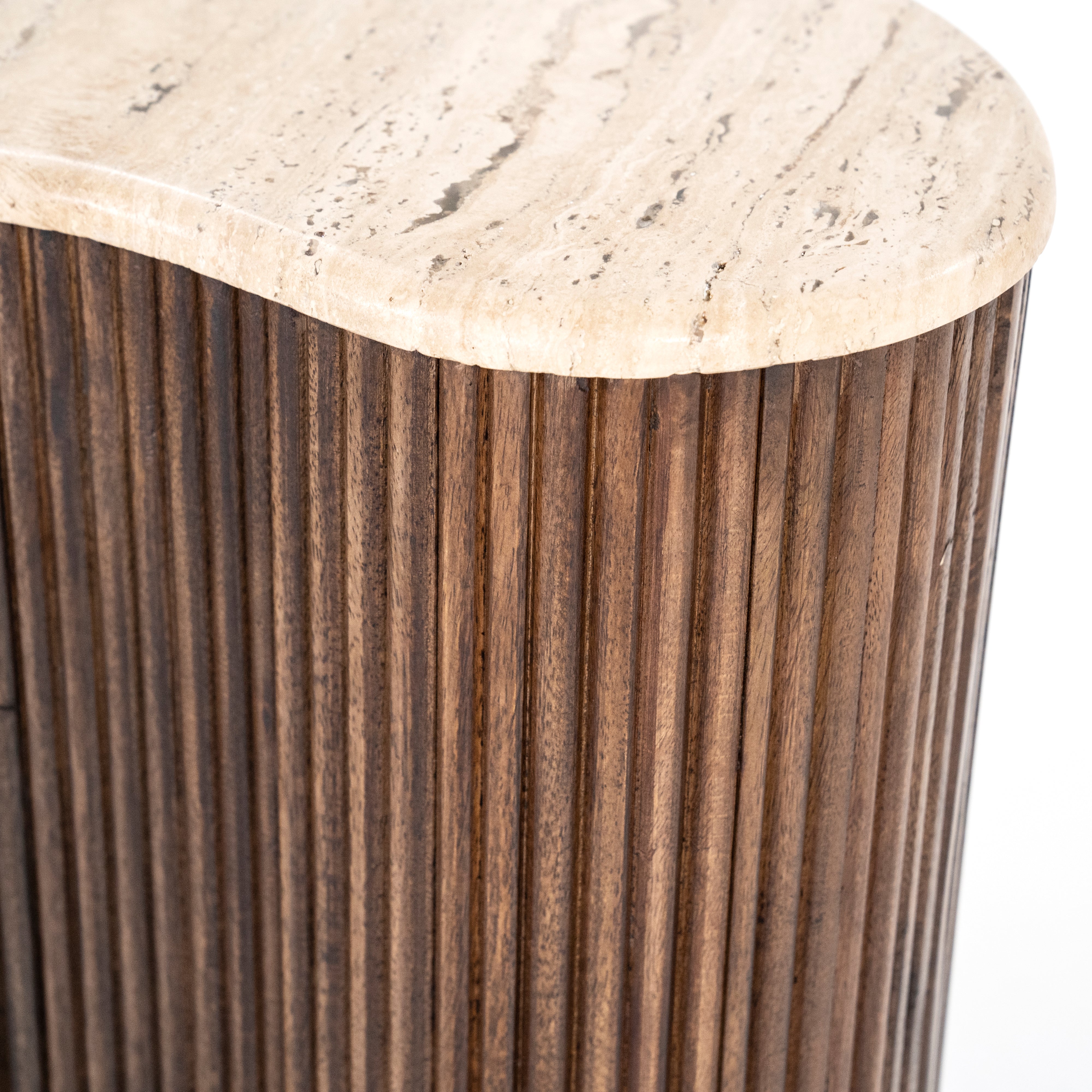 Stolik boczny MARI drewno mango z blatem z trawertynu