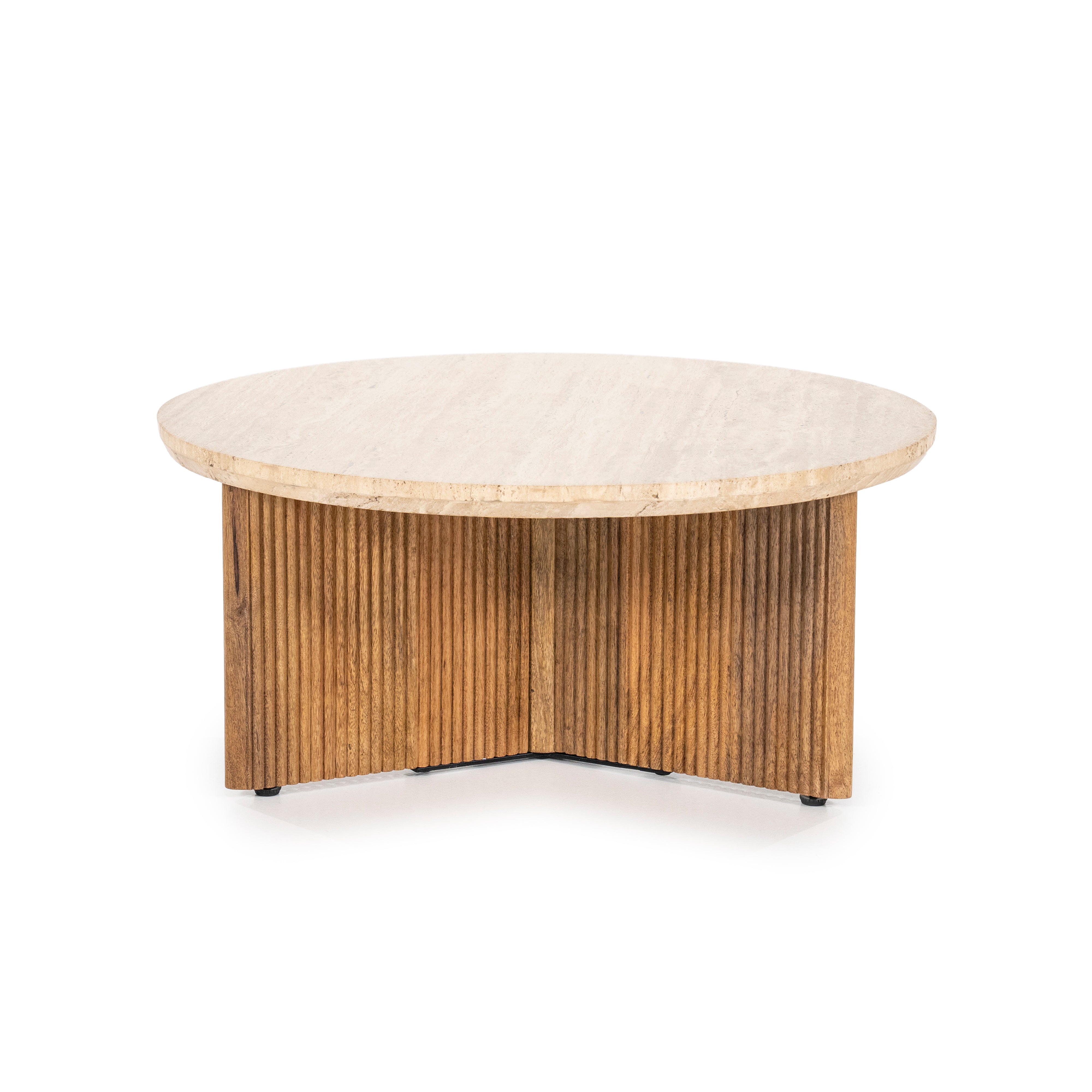 SARA light beige travertine coffee table with mango wood