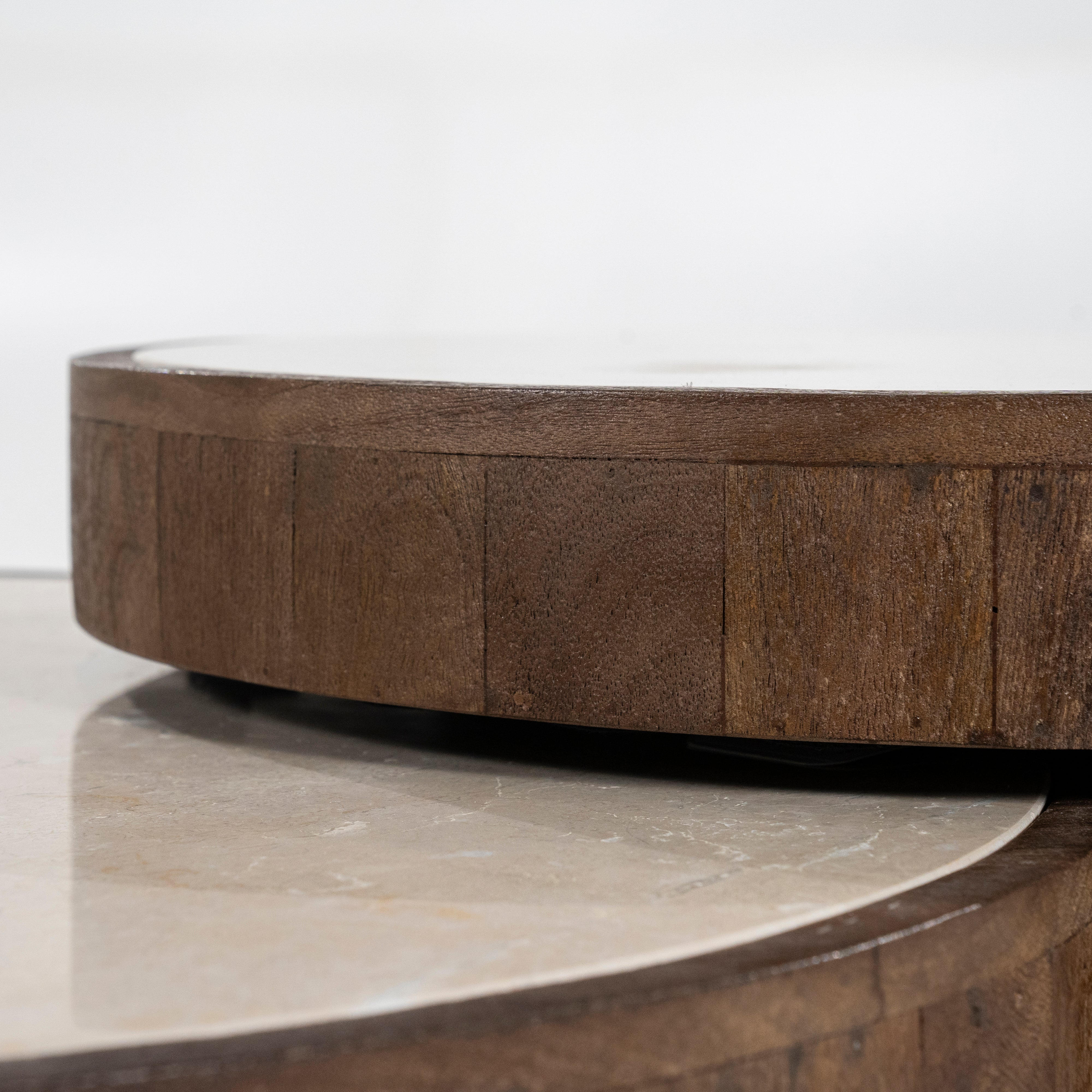 Zestaw stolików HAZEL ciemnobrązowe drewno mango z marmurowym blatem