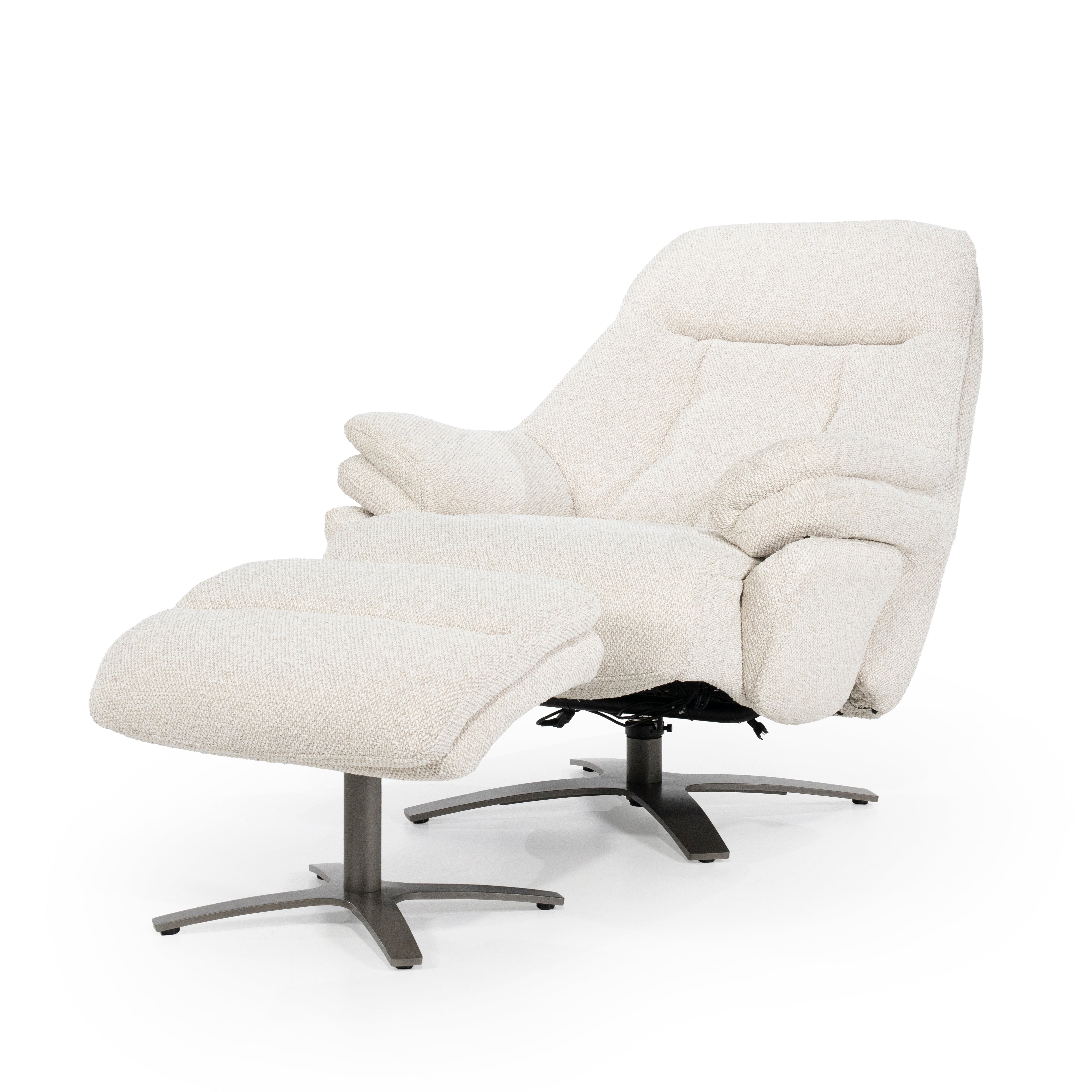 CALEB beige armchair with black base and footrest