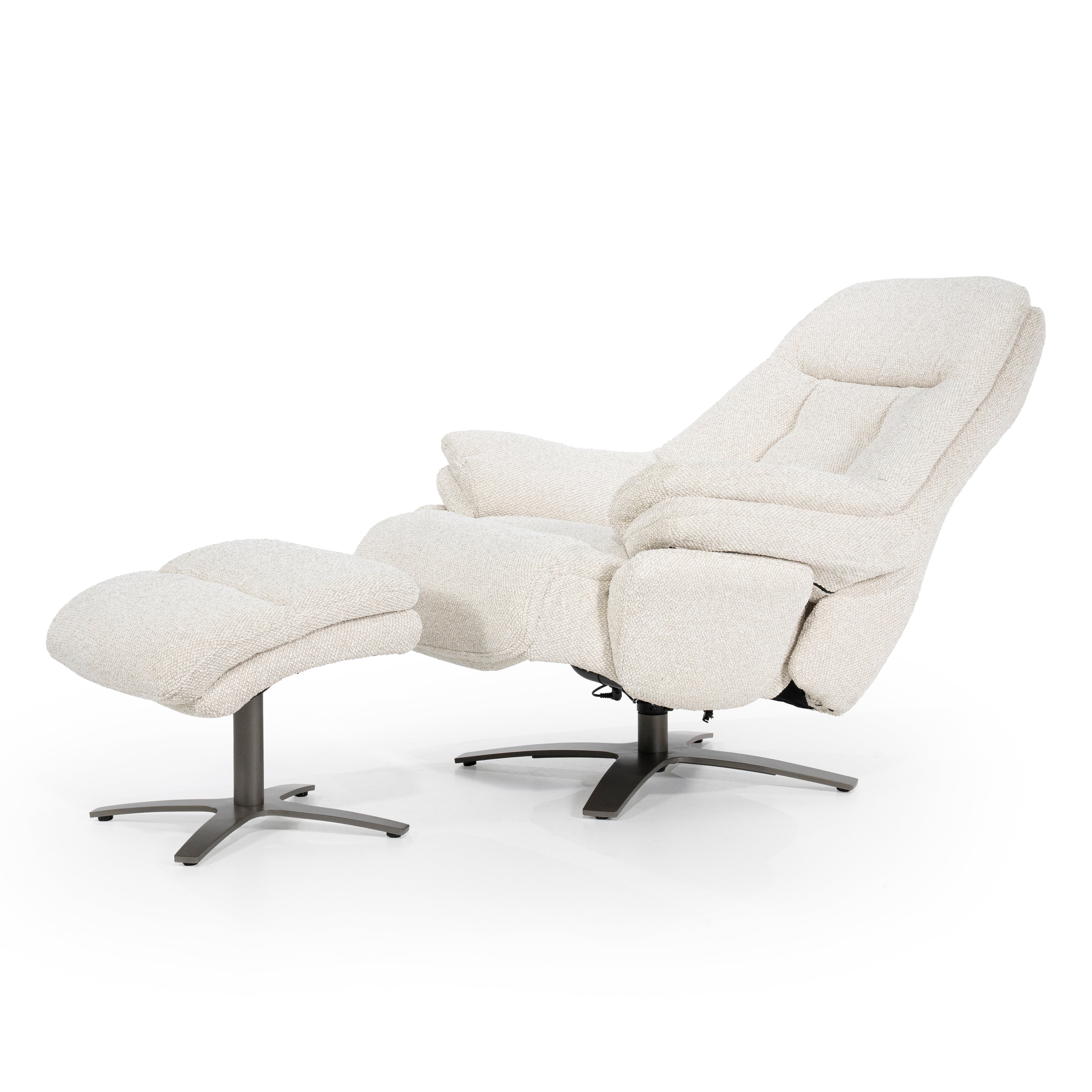 CALEB beige armchair with black base and footrest