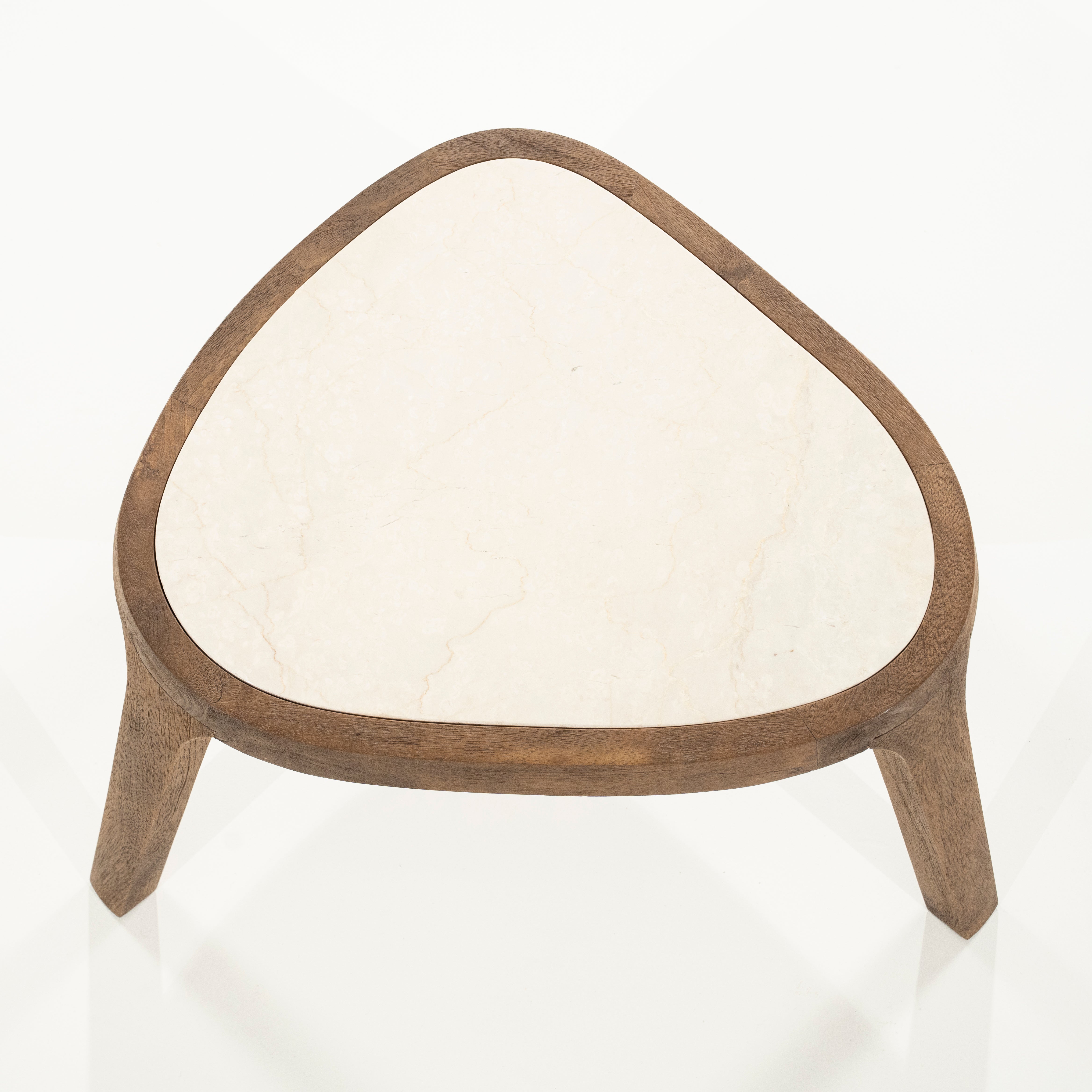 Kaffeetisch FRED cremefarbener Marmor mit Holzgestell