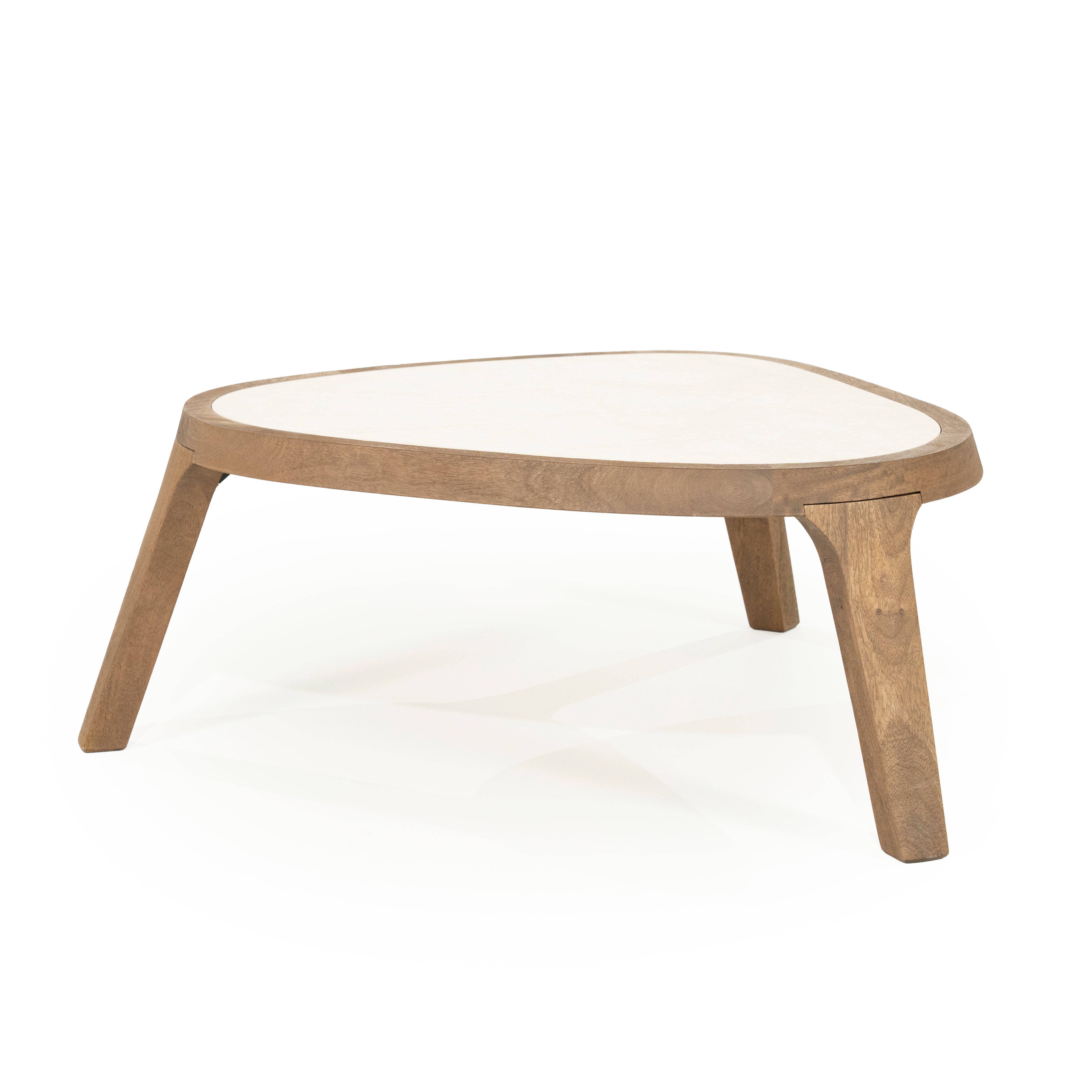 Kaffeetisch FRED cremefarbener Marmor mit Holzgestell