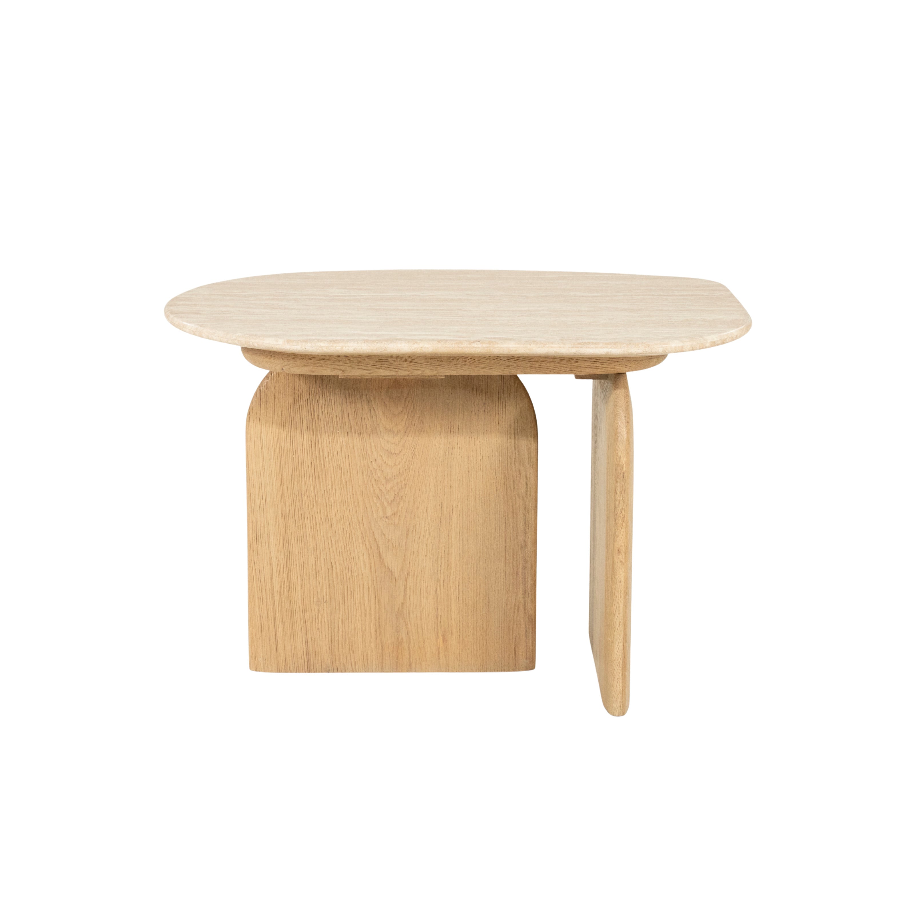 LOVA side table in travertine with an oak base