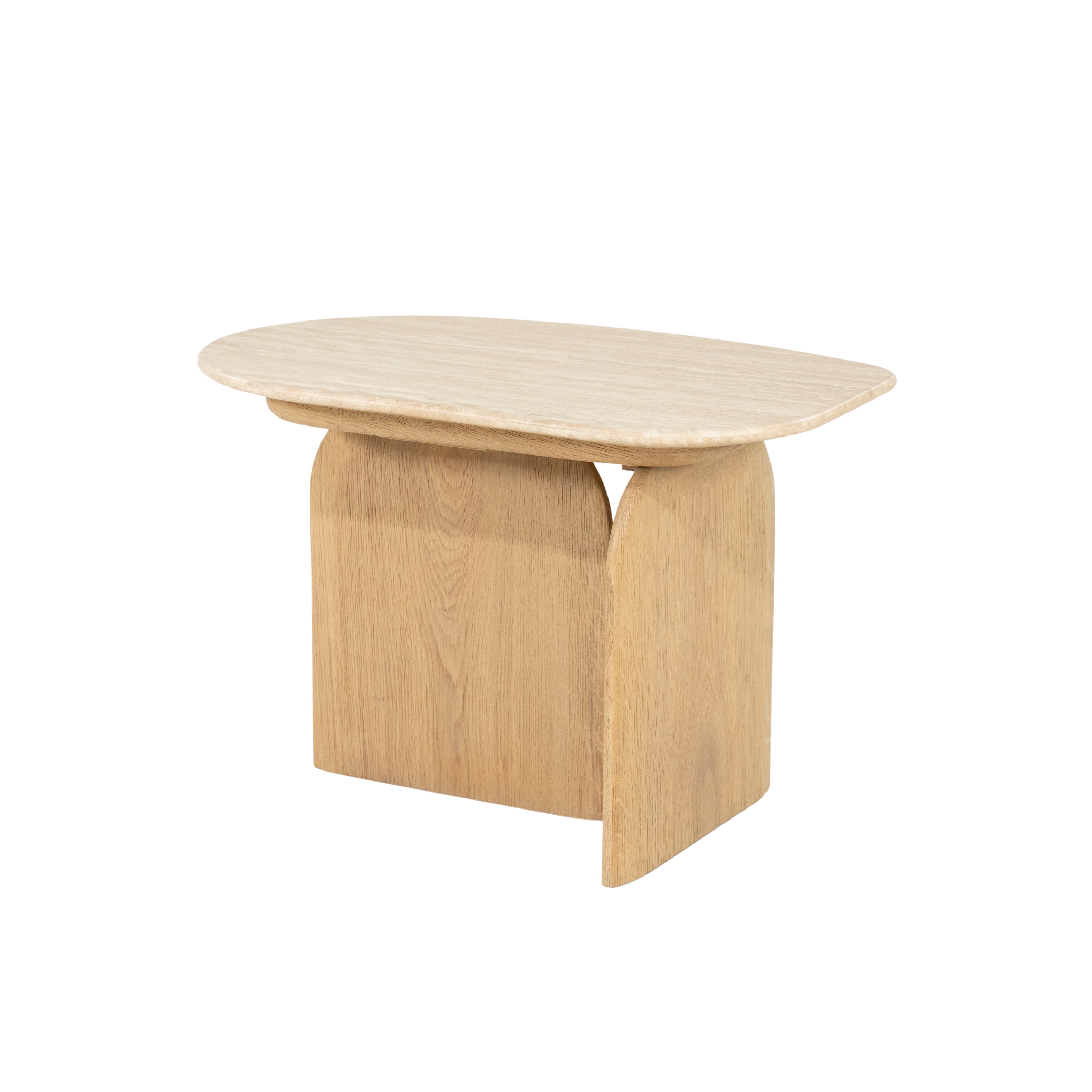 LOVA side table in travertine with an oak base