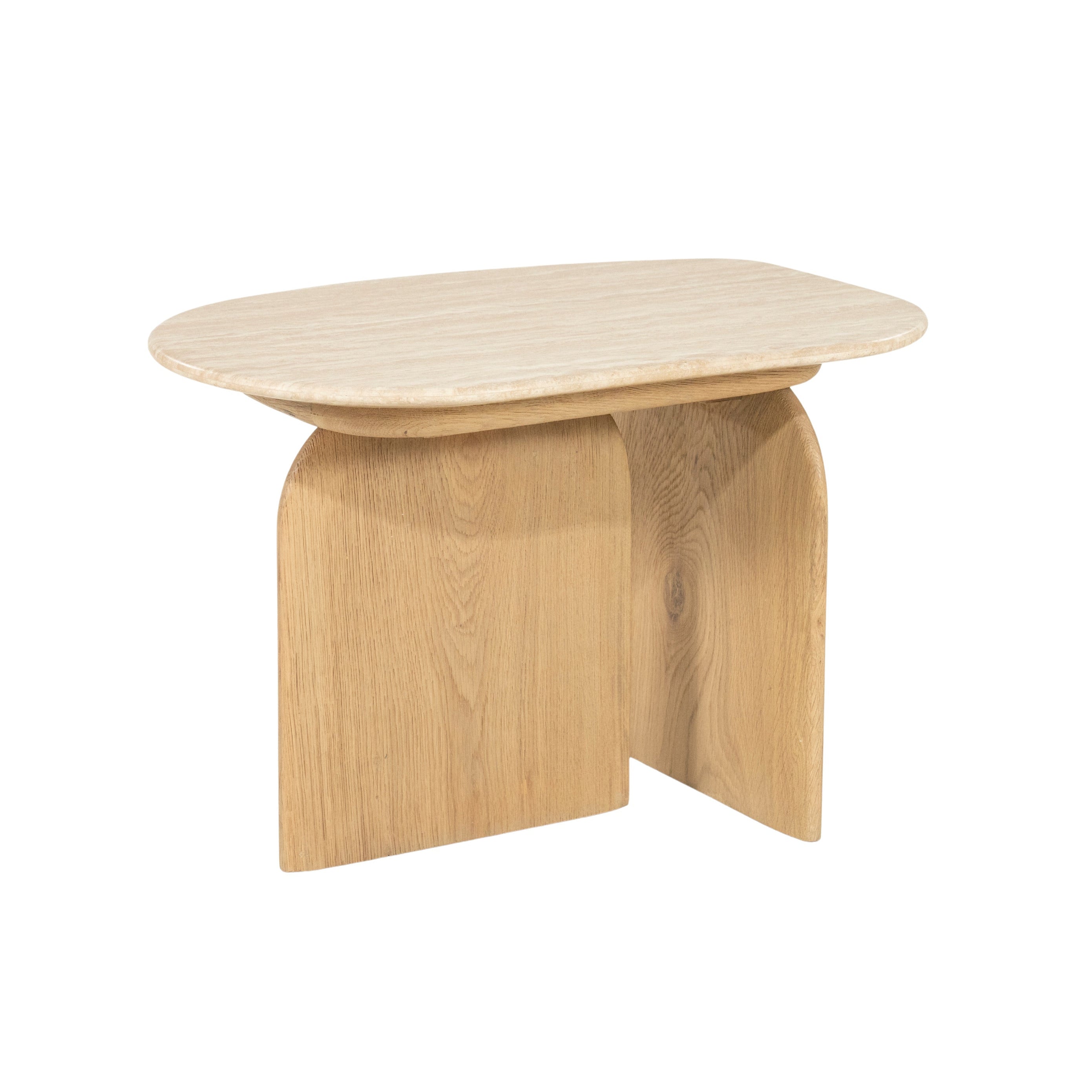 LOVA side table in travertine with an oak base