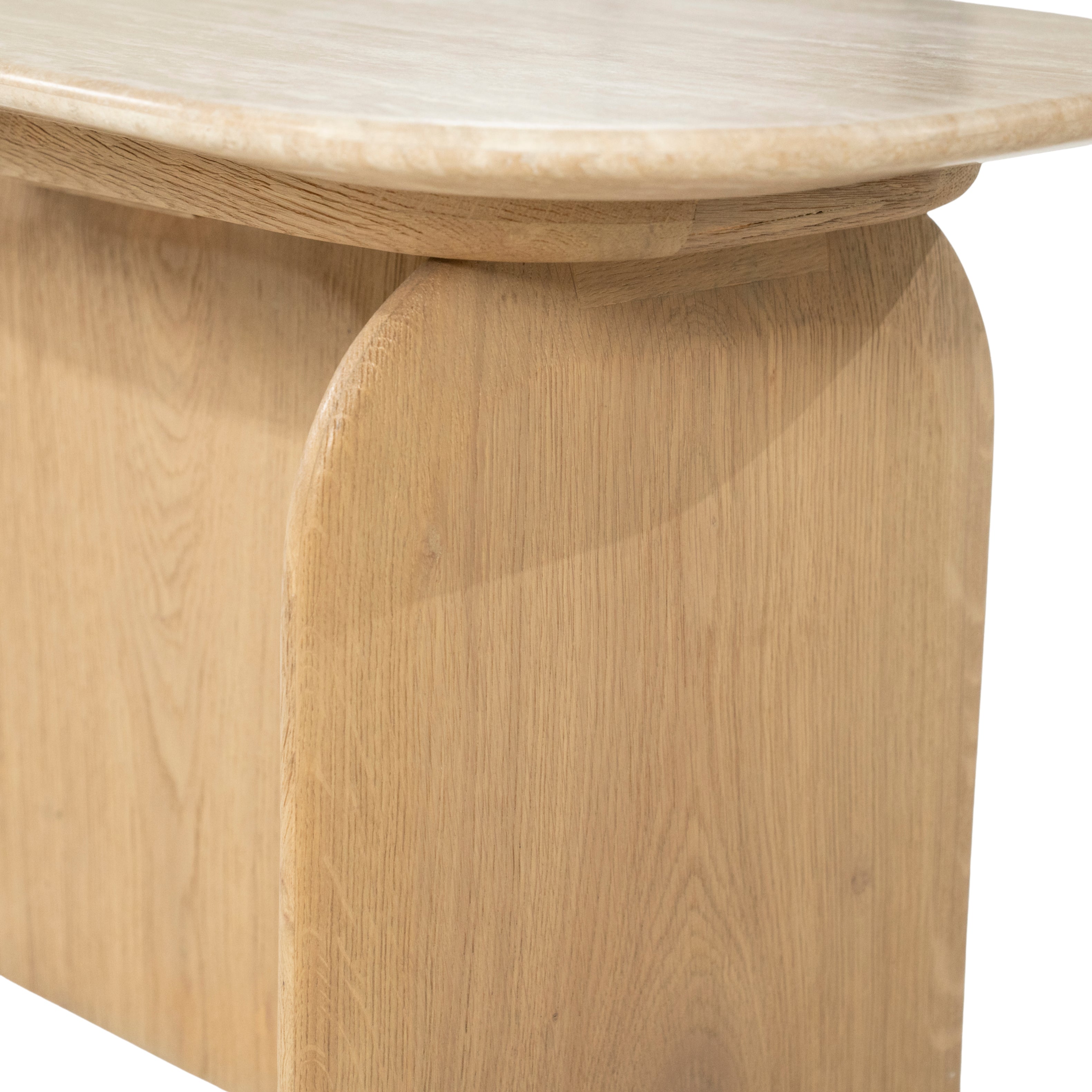 LOVA side table in travertine with an oak base