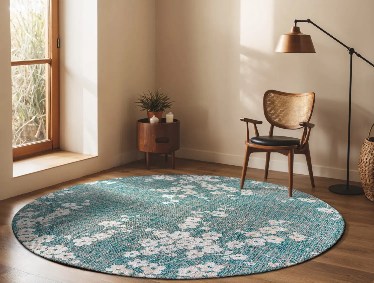 Ovaler Teppich SAKURA beige mit Weiß