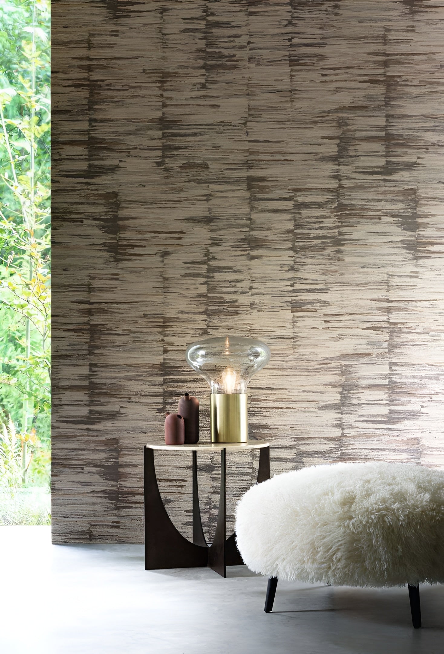 Textilstruktur-Tapete mit Streifen ALCHEMILLA - EMERAUDE/CÉLADON in mintgrün mit beige