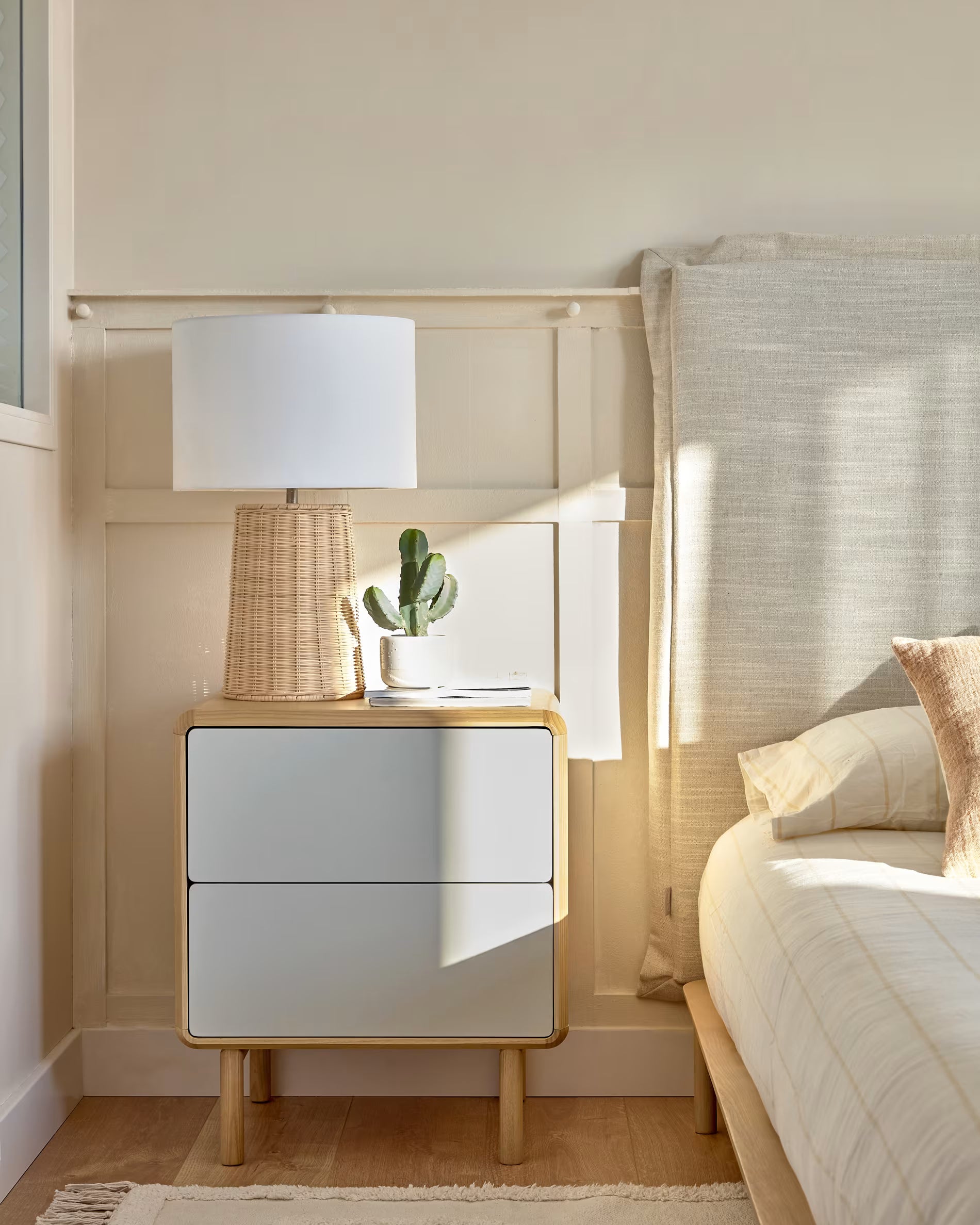 ANIELLE Nightstand Light Gray with Wood