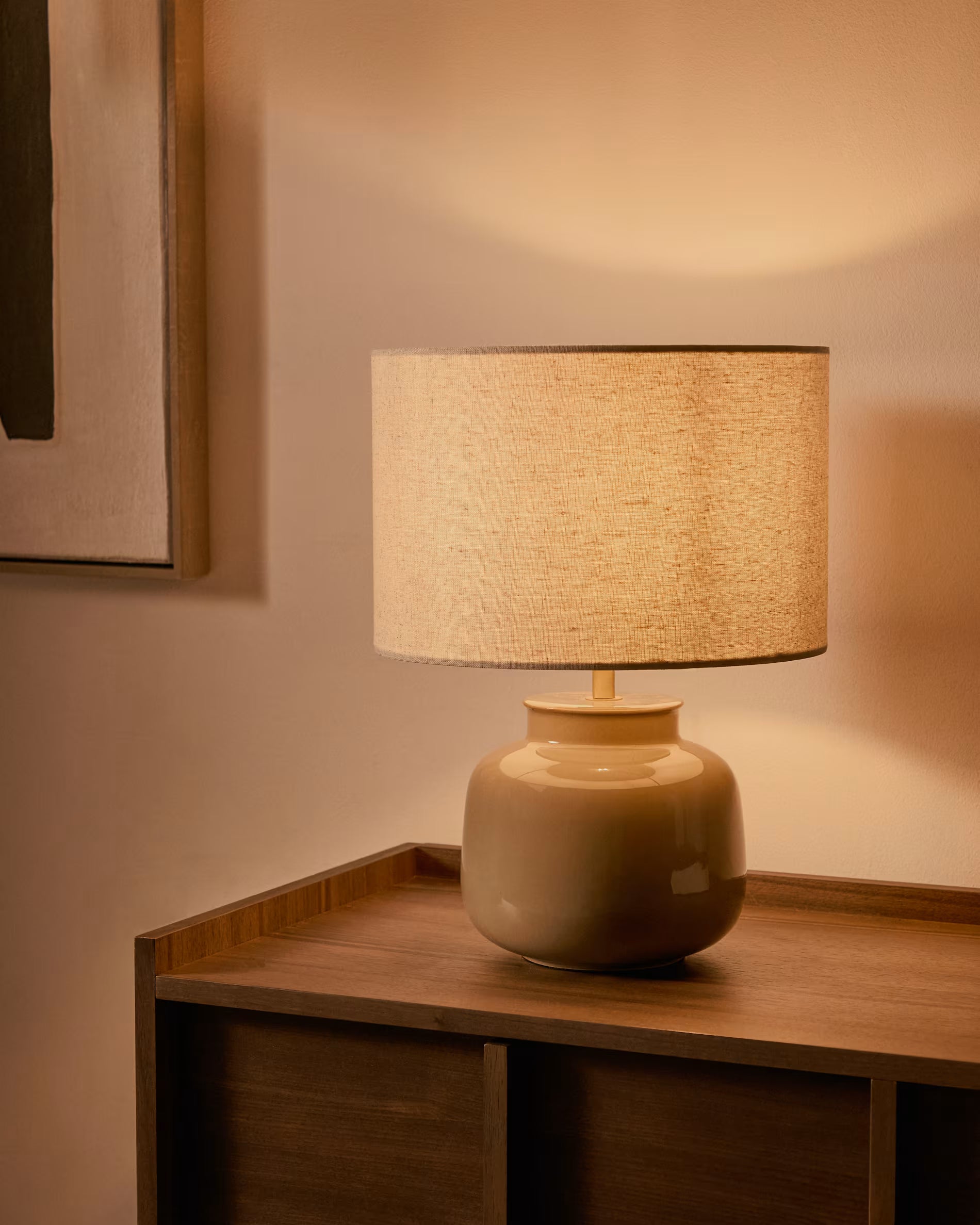 Lampa stołowa TAY beżowy klosz z zieloną podstawą