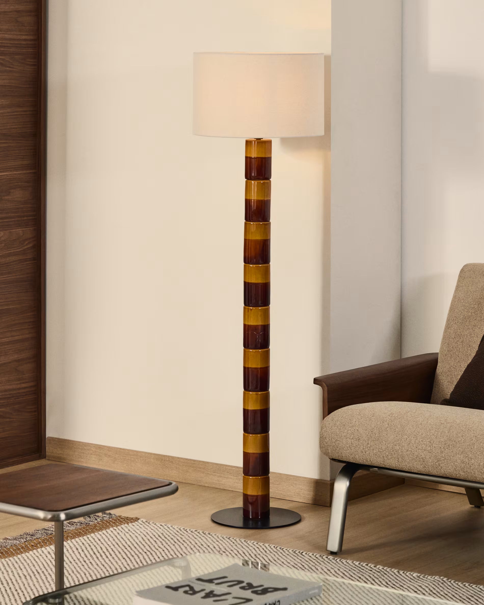 Lampa podłogowa MAVRAN brązowy z musztardowym