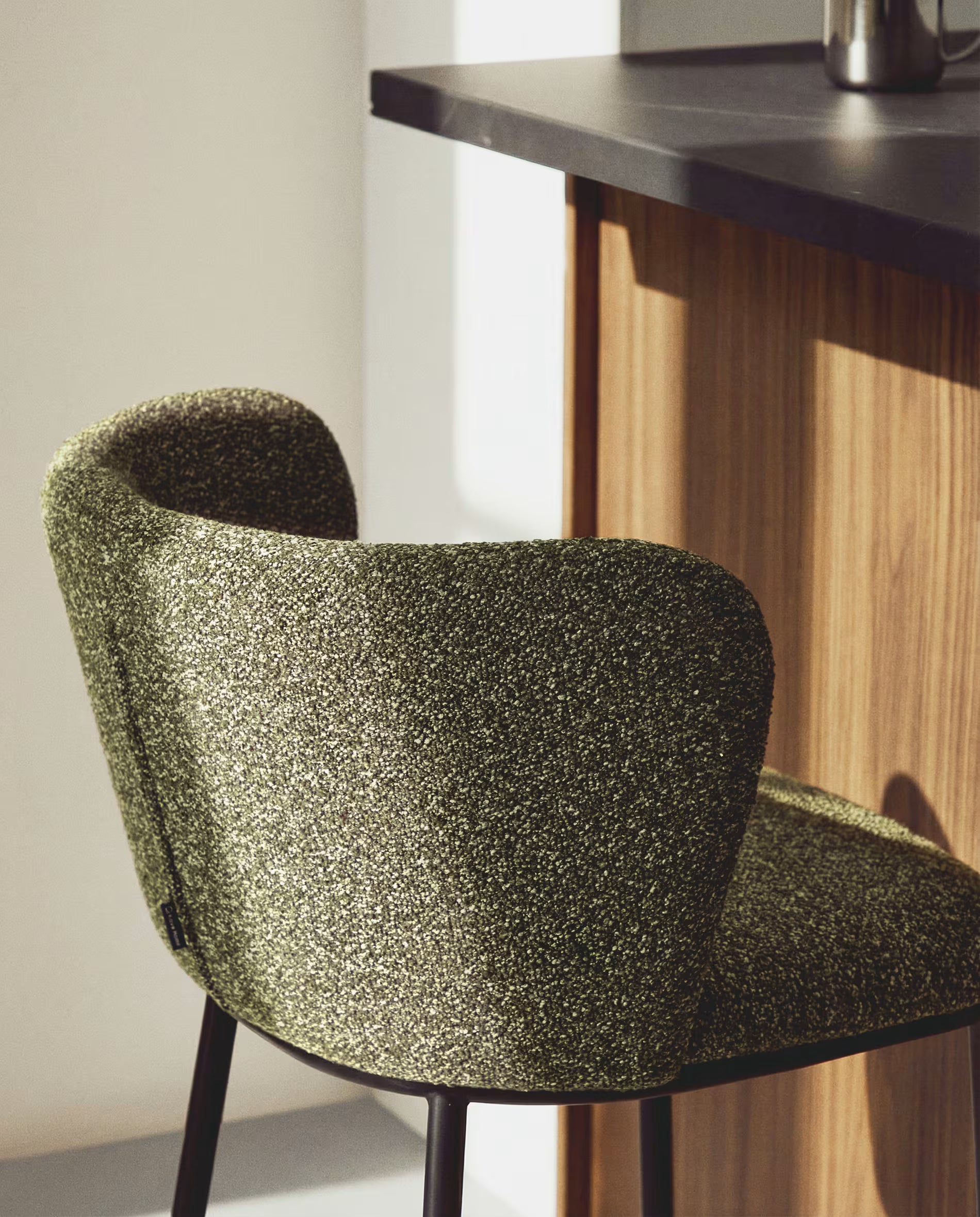 Bar Stool CISELIA Dark Green Chenille with Black Base