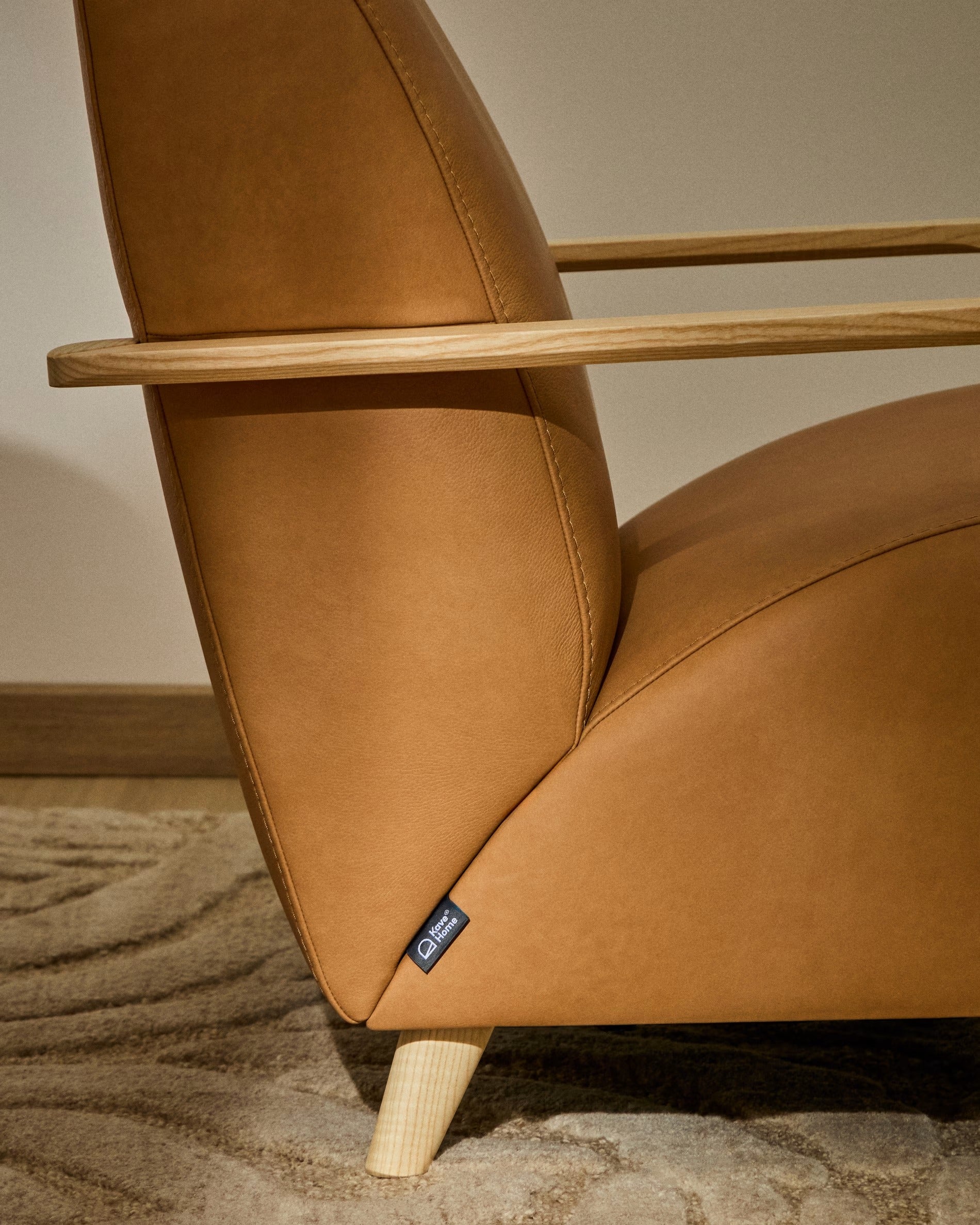 MEGHAN Armchair brown leather with ash base