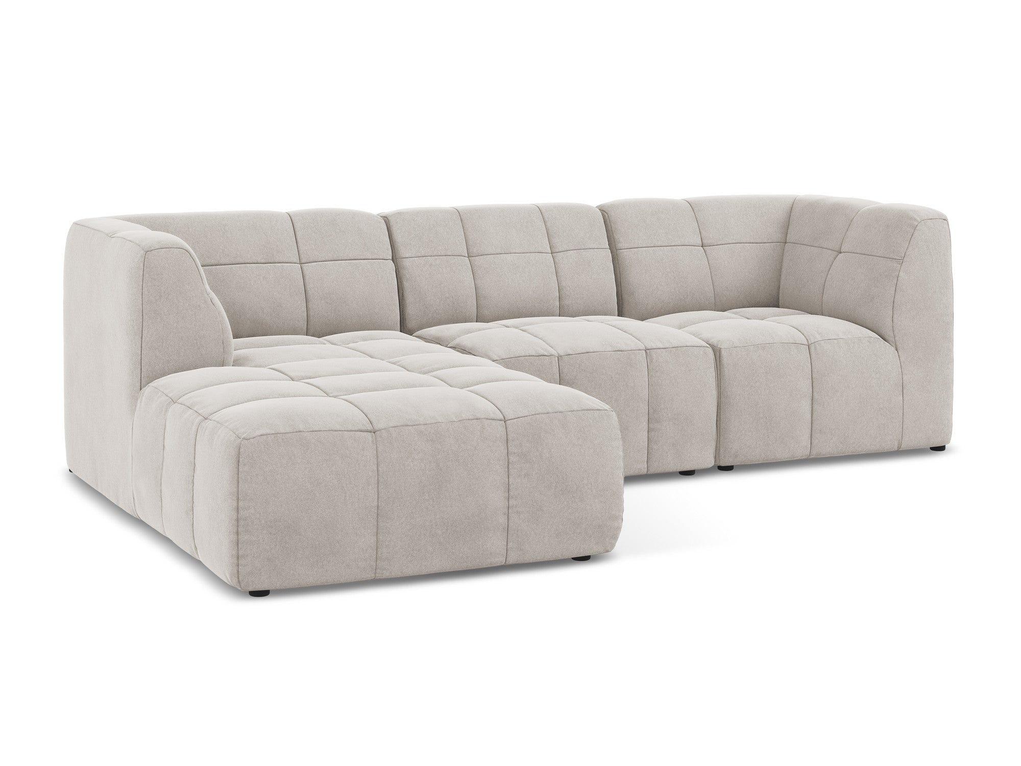 Modularer Samt-Ecksofa linksseitig für 3 Personen ALOHA hellbeige