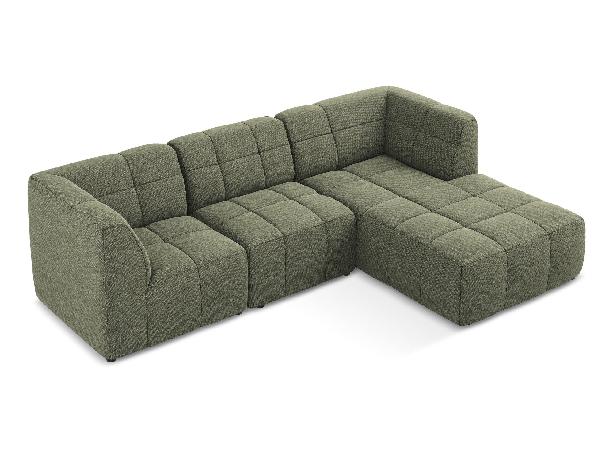 Right-facing modular sofa 3-seater ALOHA olive boucle