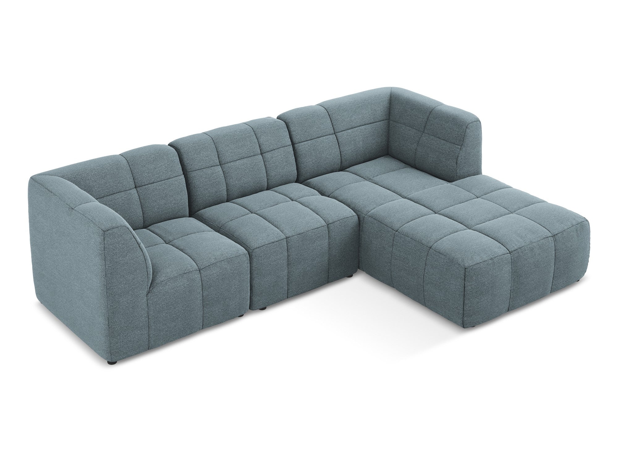 Right-facing modular sofa ALOHA in blue denim boucle, 3-seater