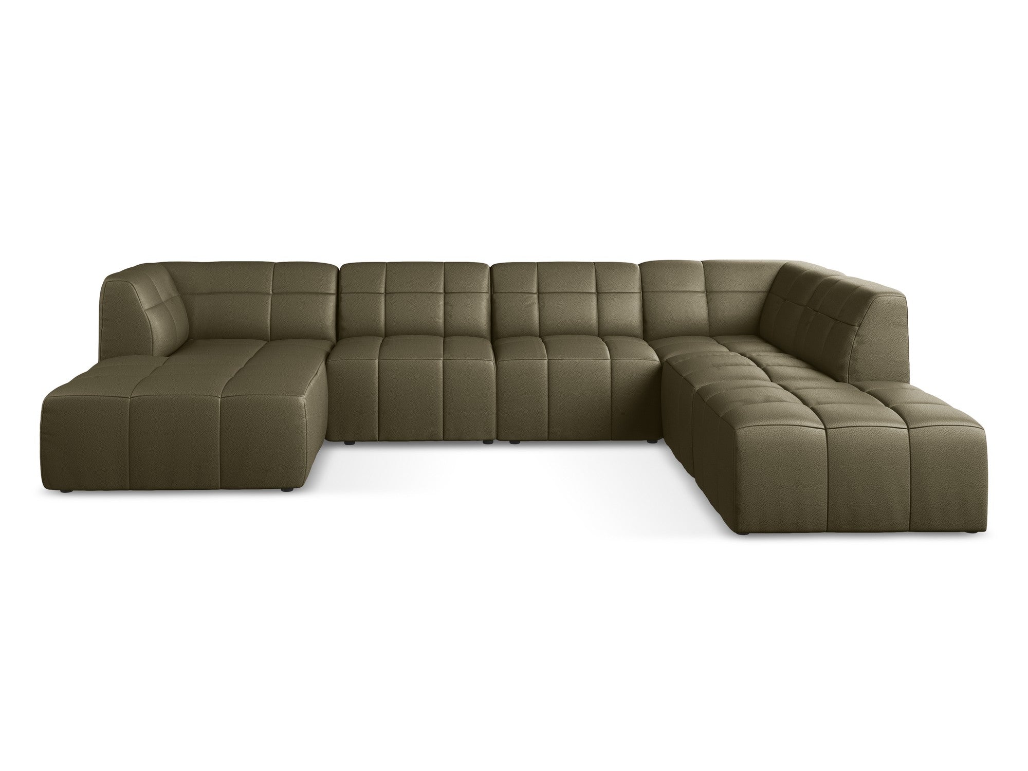 Modular panoramic corner sofa ALOHA in olive eco-leather