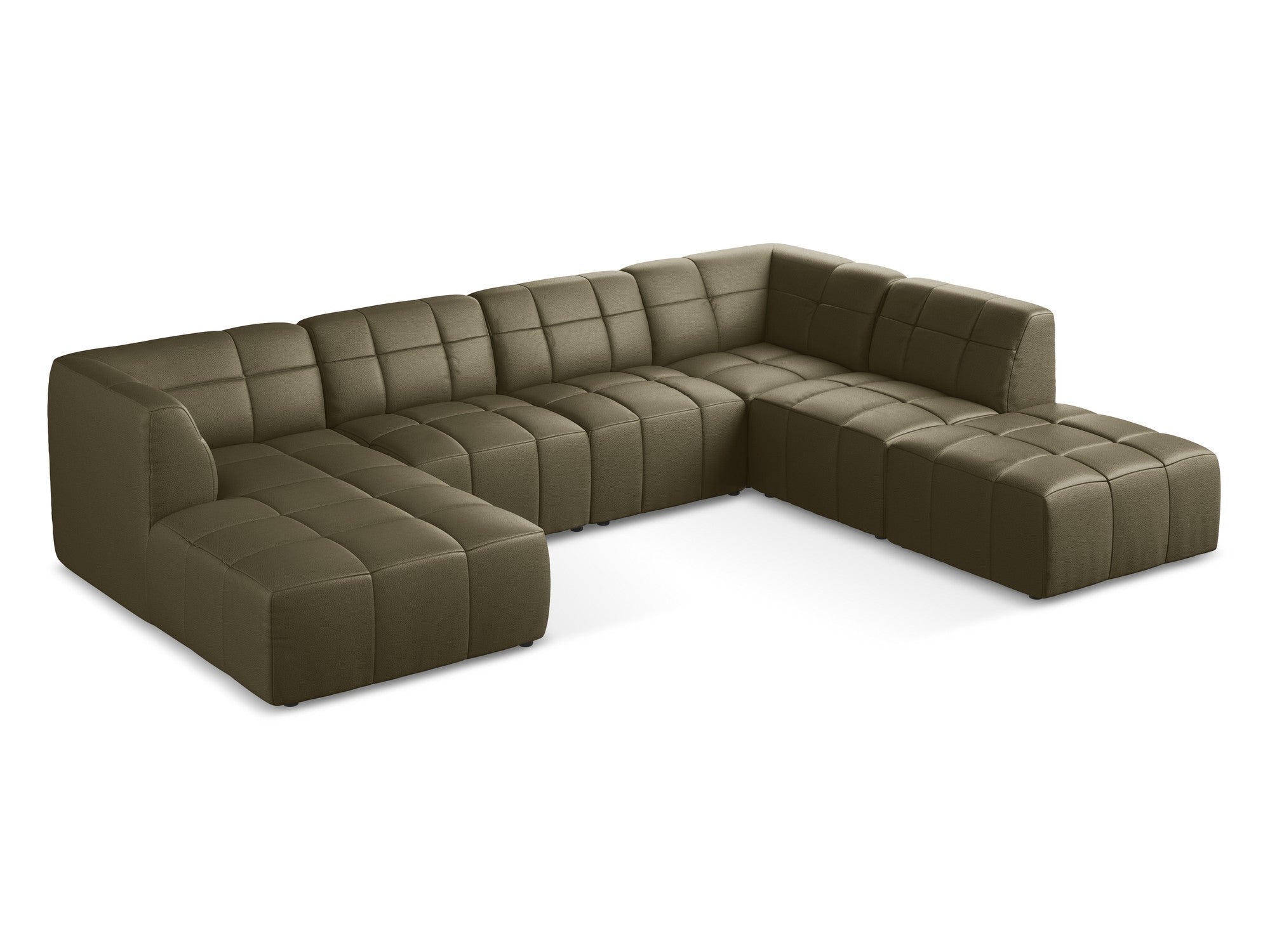 Modular panoramic corner sofa ALOHA in olive eco-leather