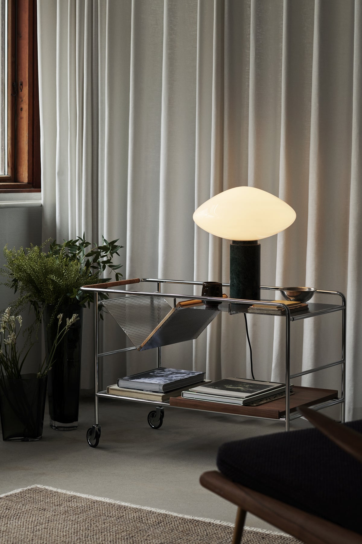 Lampa stołowa MIST AP17 szklany klosz z zieloną marmurową podstawą
