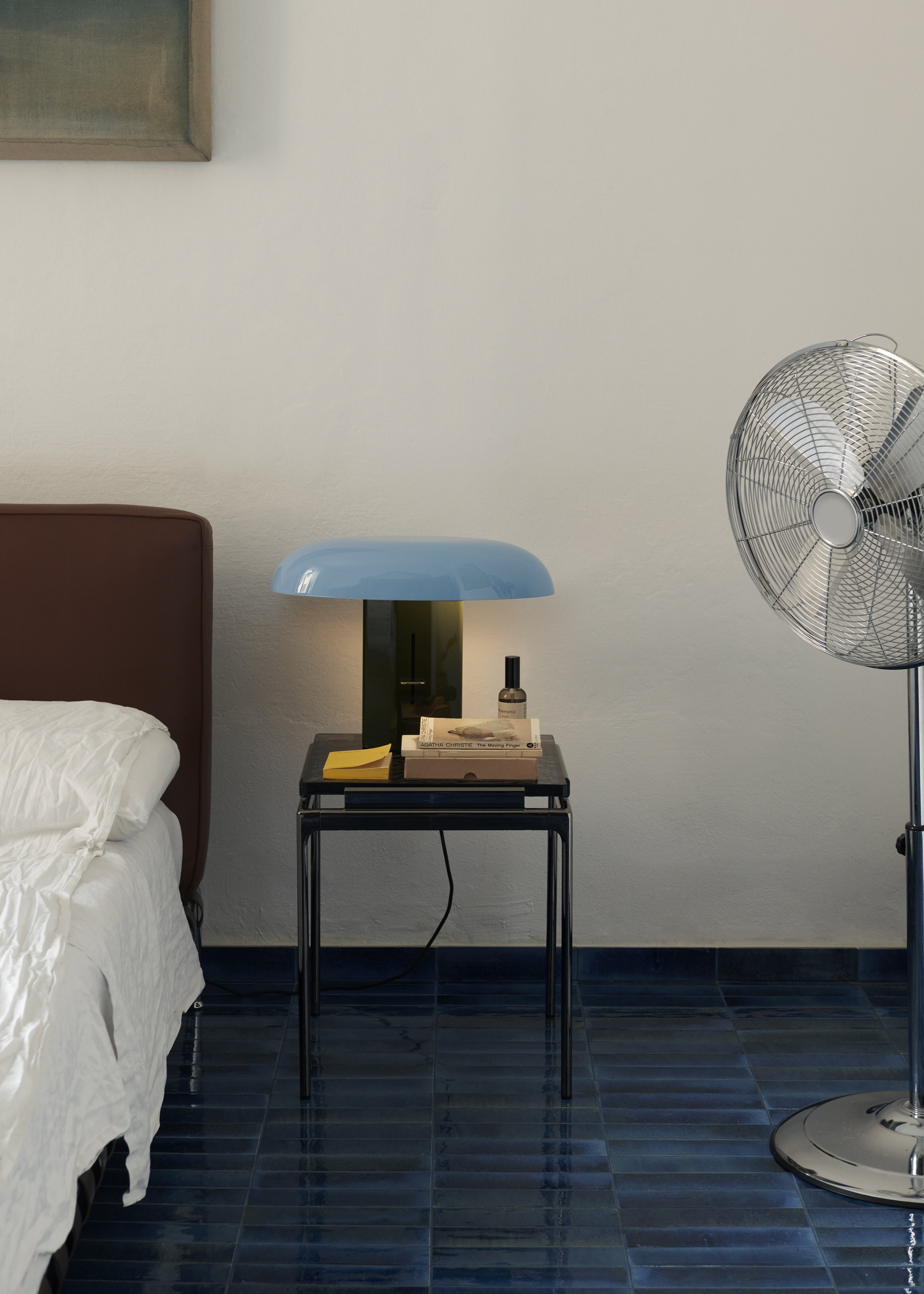 Lampa stołowa MONTERA JH42 błękitny klosz z ciemnozieloną podstawą
