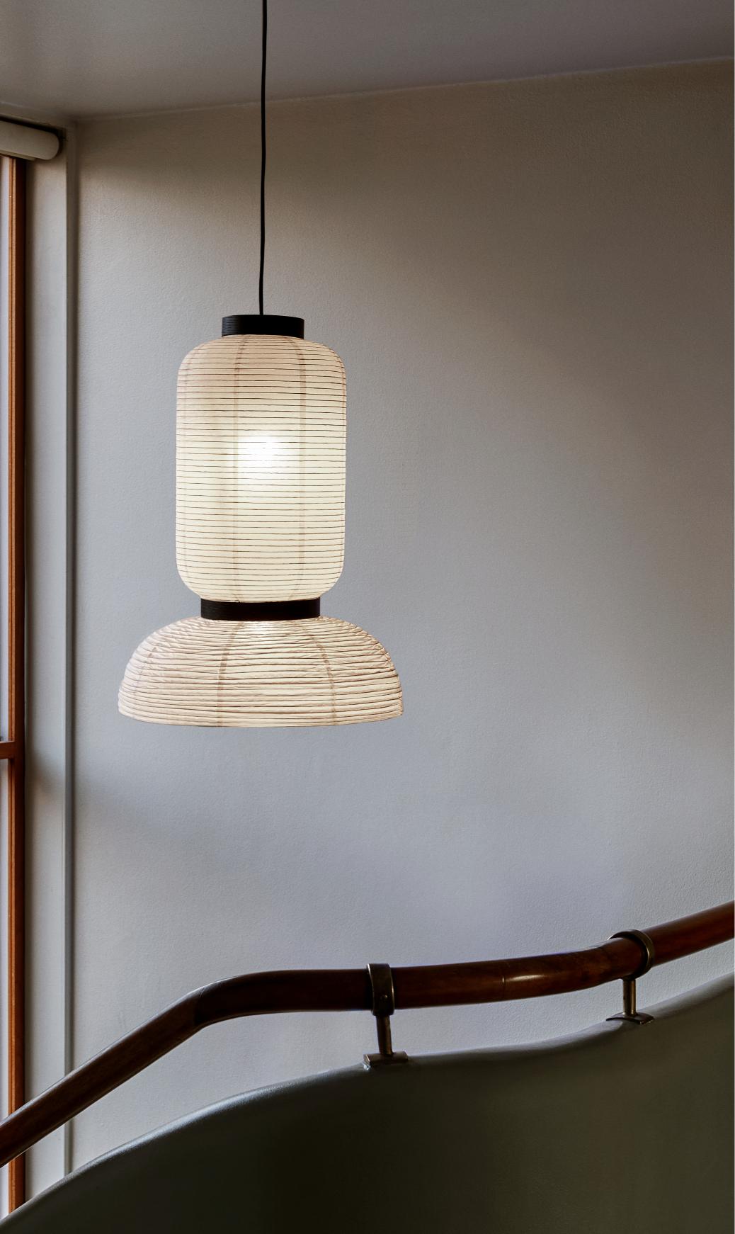 Lampa wisząca FORMAKAMI JH3 biały papierowy klosz z czarnym dębowym wykończeniem