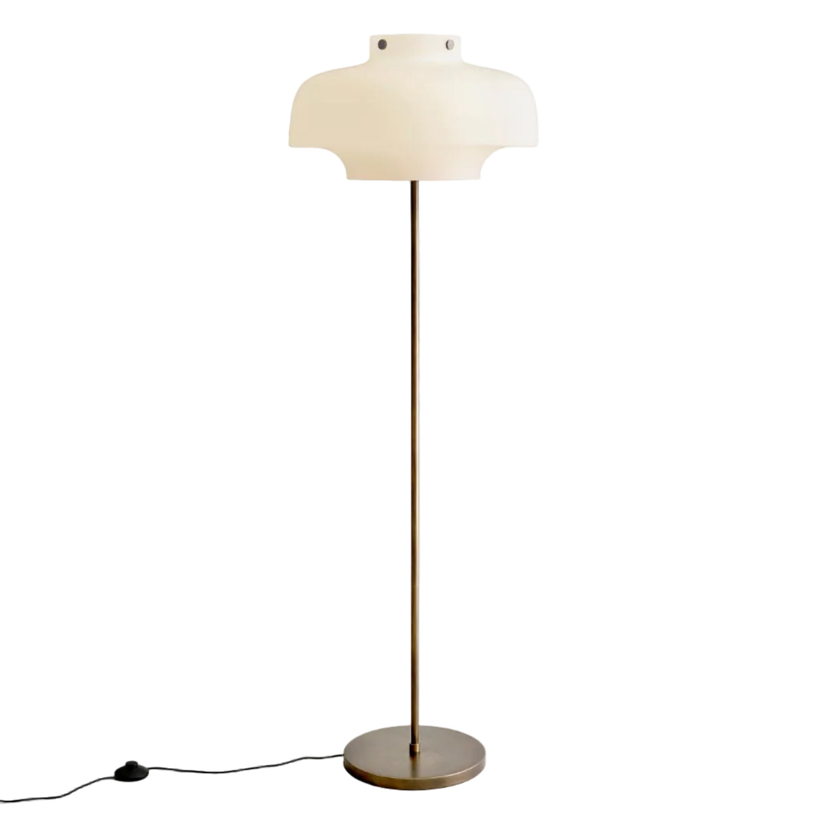Lampa podłogowa COPENHAGEN SC14 opalowy klosz z brązowioną mosiężną podstawą