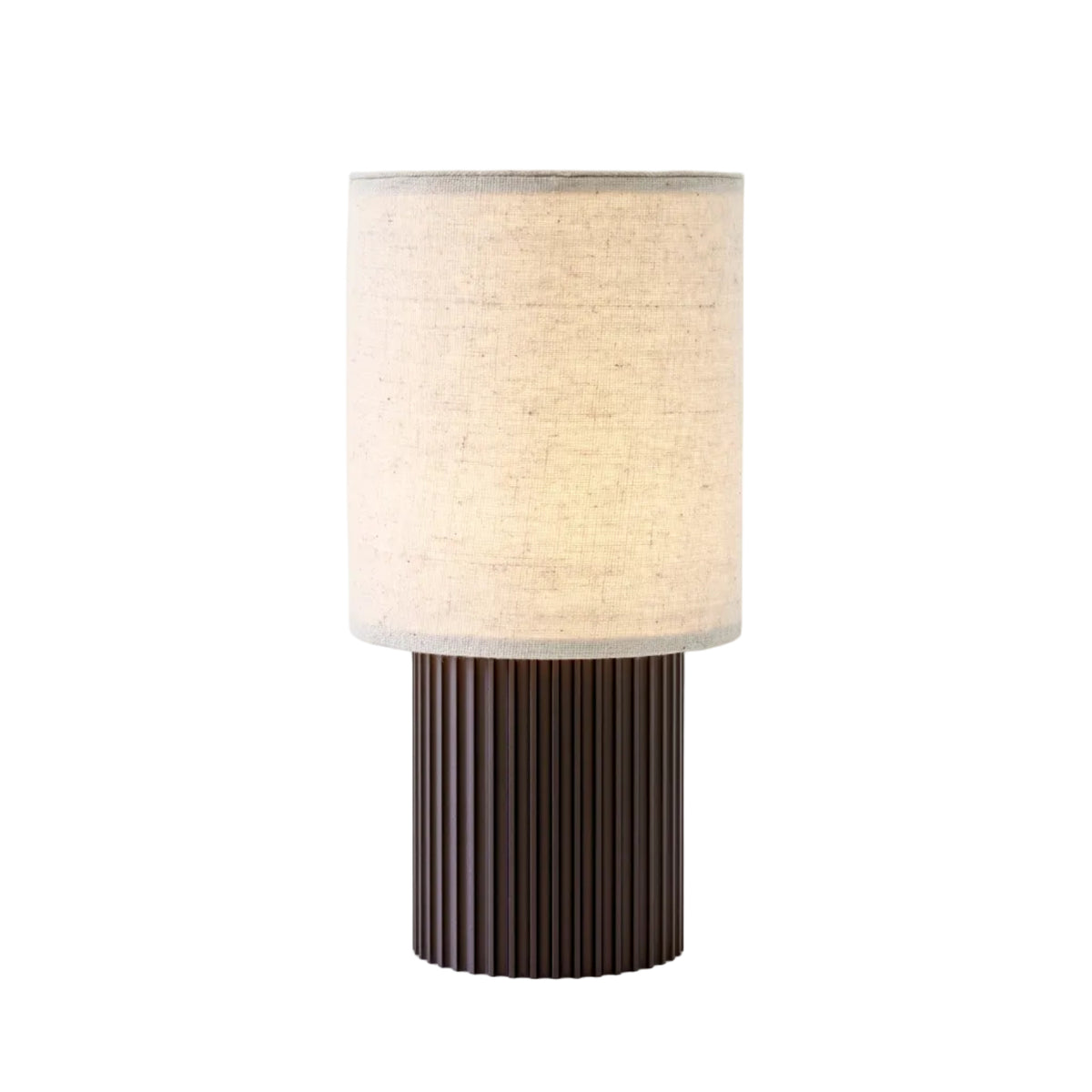 Lampa przenośna MANHATTAN materiałowy klosz z brązową podstawą