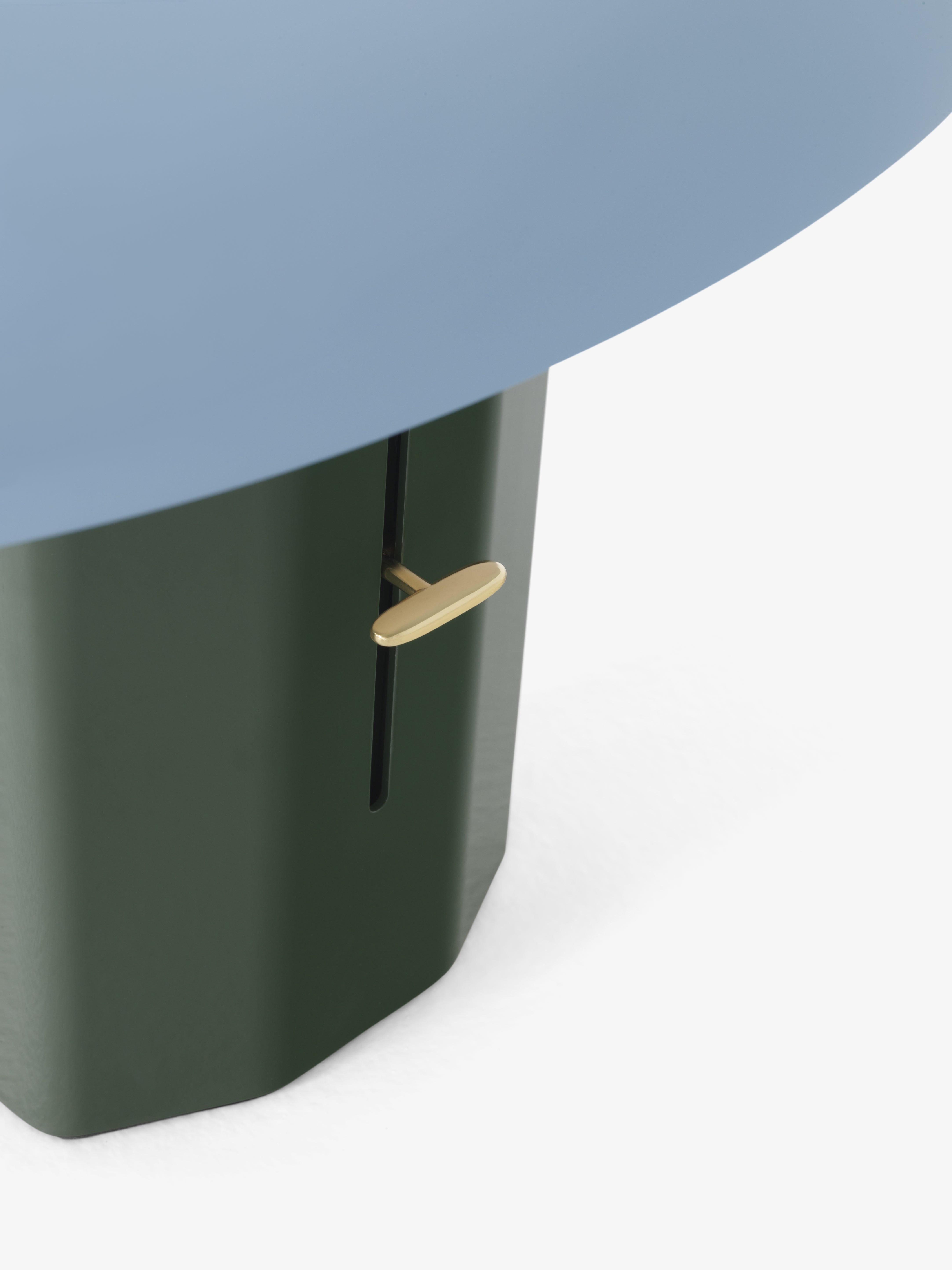 Lampa stołowa MONTERA JH42 błękitny klosz z ciemnozieloną podstawą