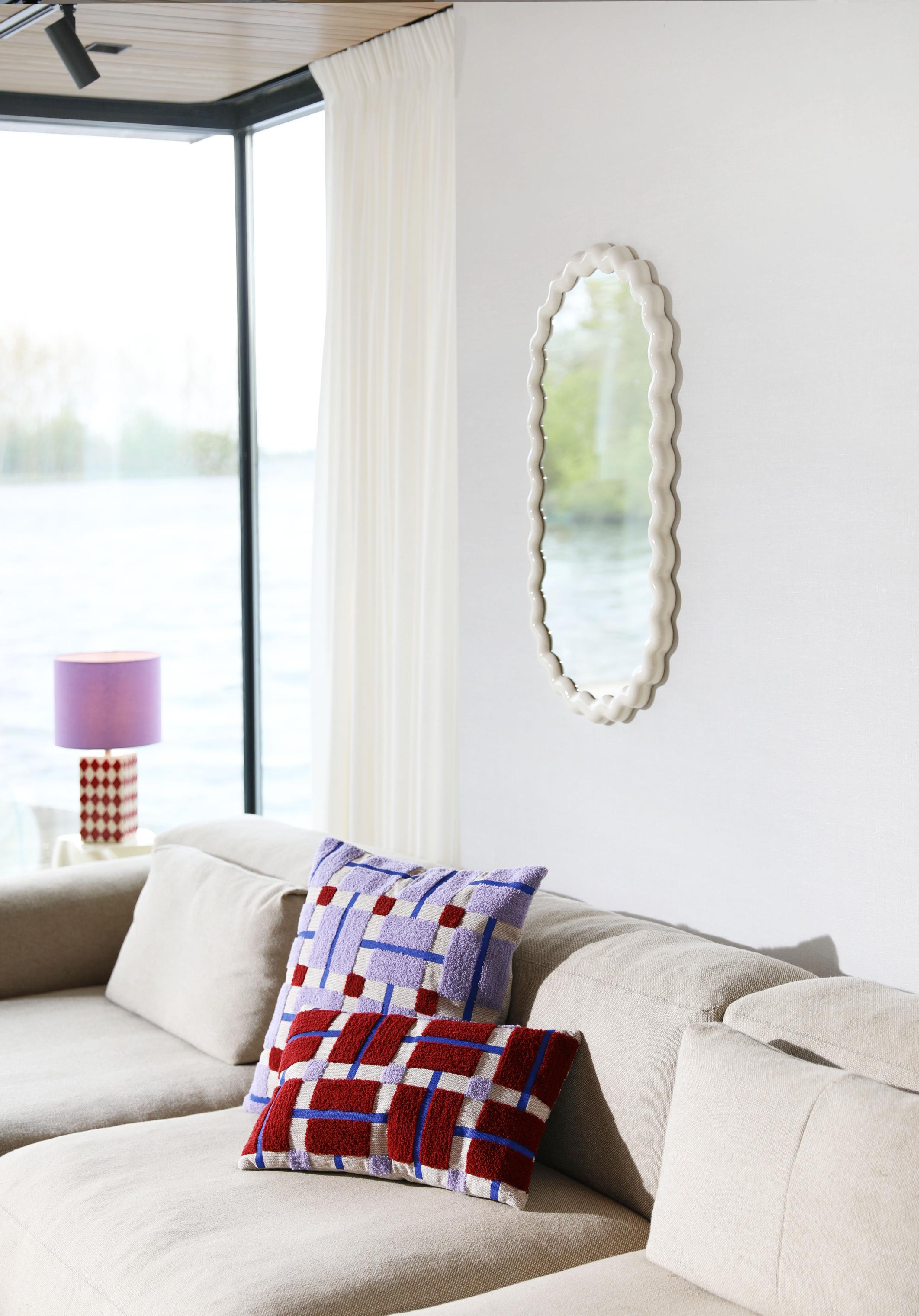 Poszewka na poduszkę PLANO bordowy z beżowym i niebieskim