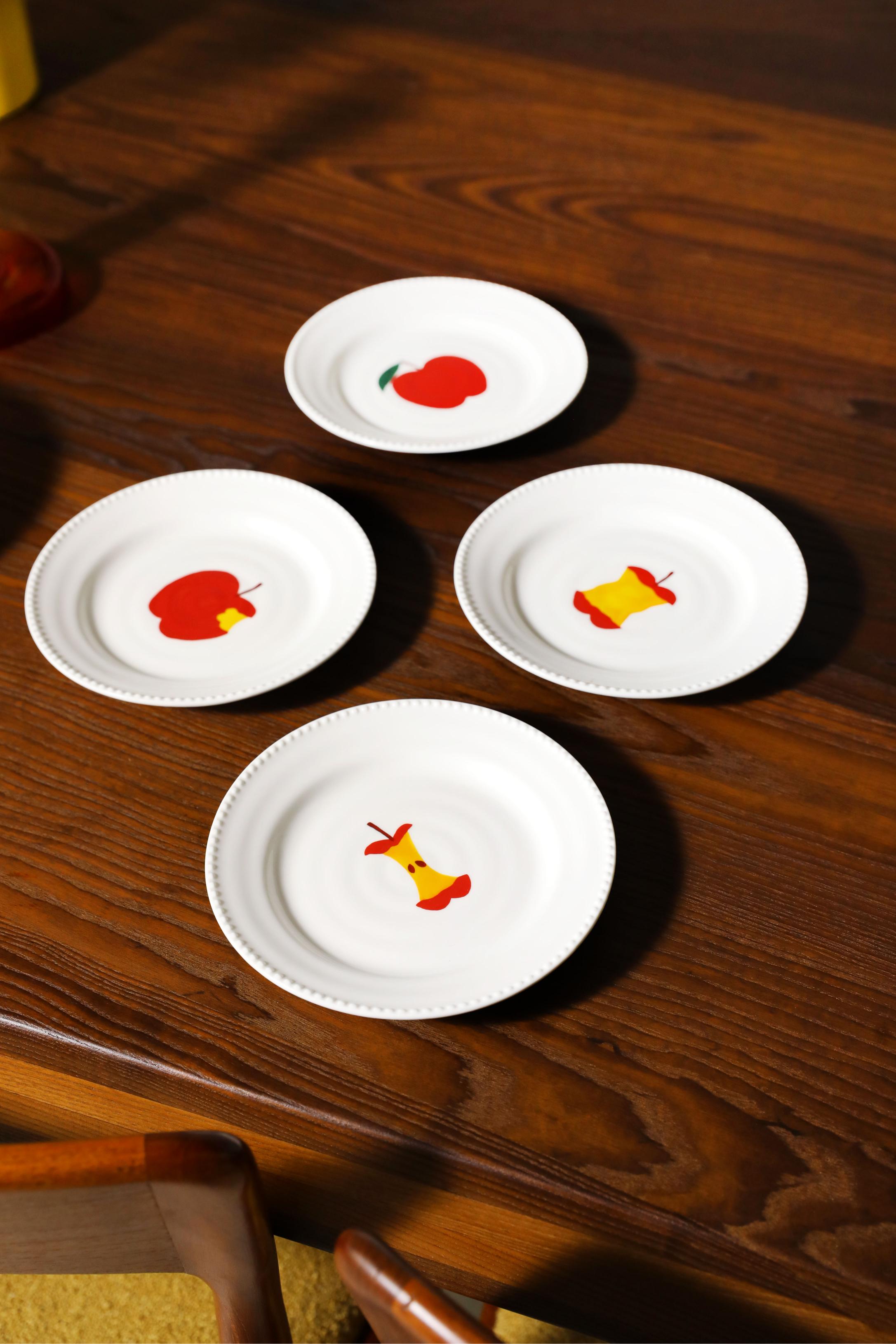 HAINES white dessert plate set with red and orange
