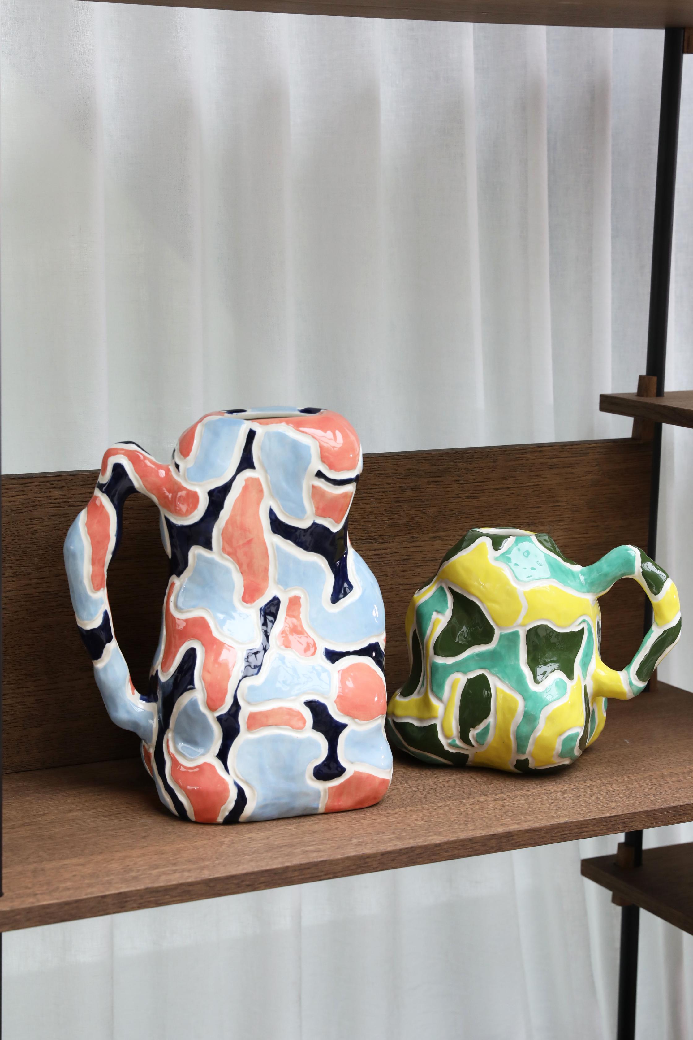 Wazon JUG-A-VASE zielony z żółtym i białym