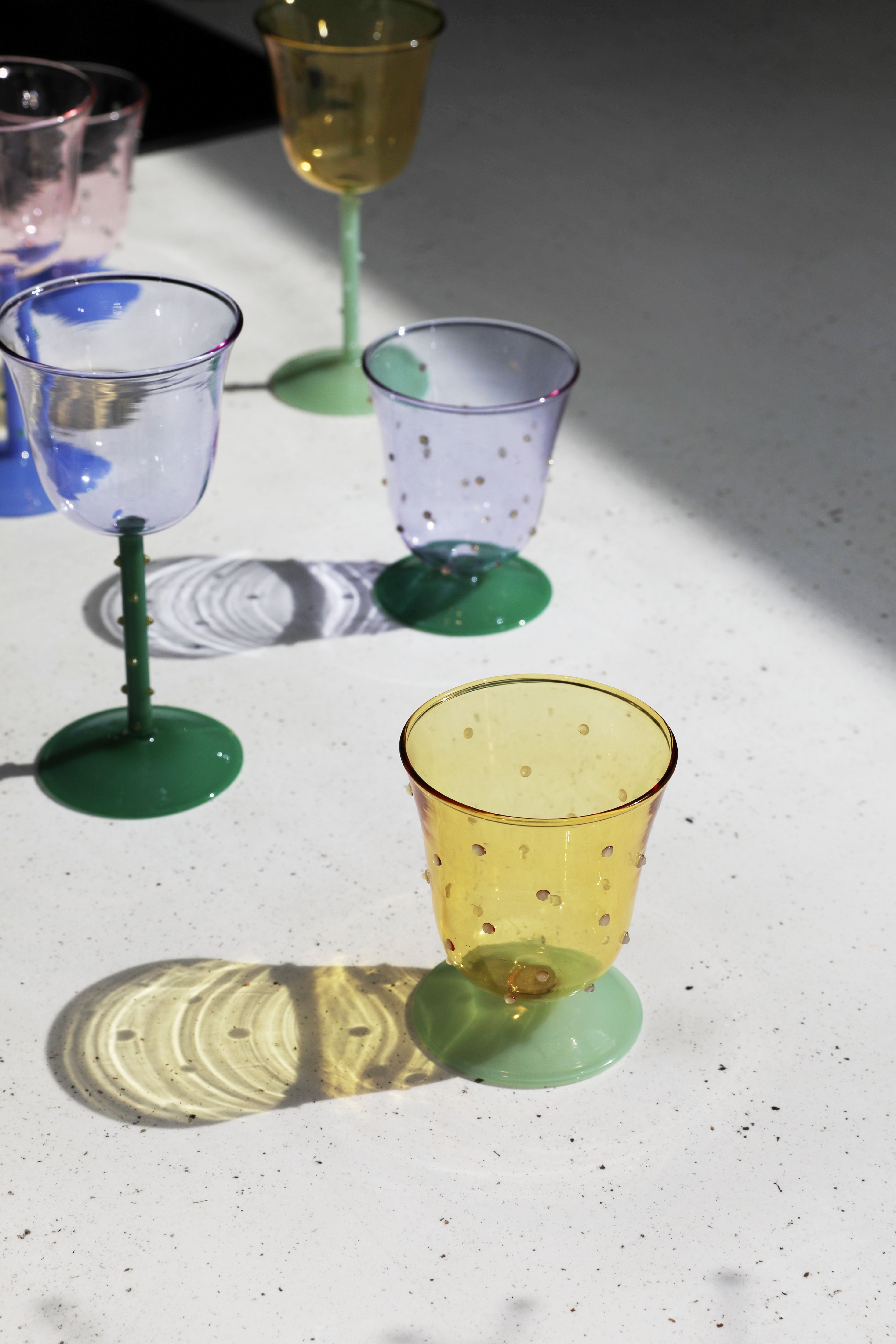Set of Glass Goblets DOT Blue with Pink
