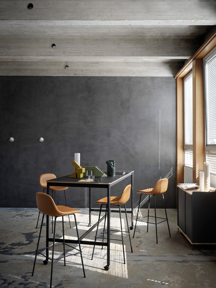 Personalized FIBER Bar Stool with Upholstered Seat and Steel Base