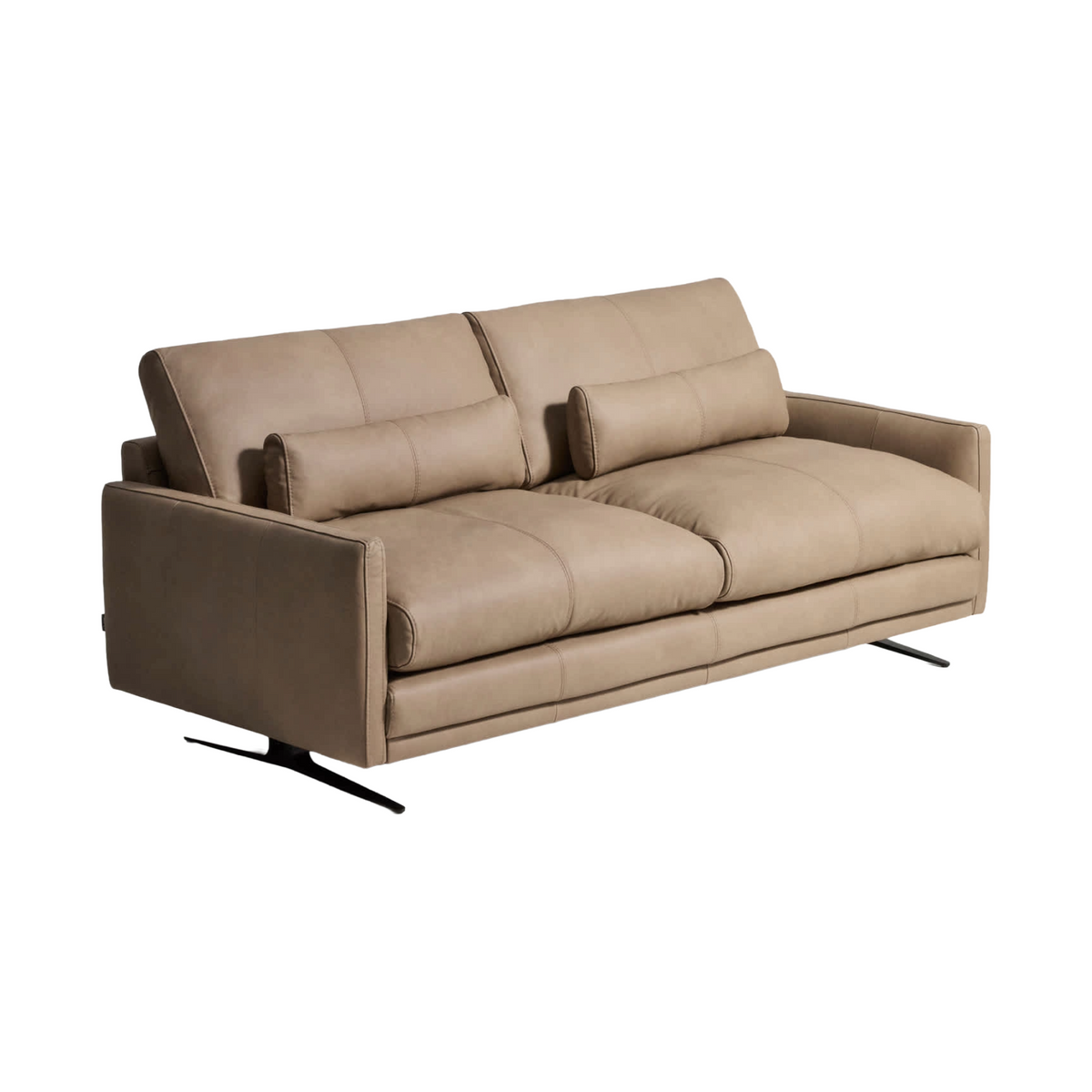 Sofa 3-osobowa VELIRO brązowa skóra z czarną podstawą
