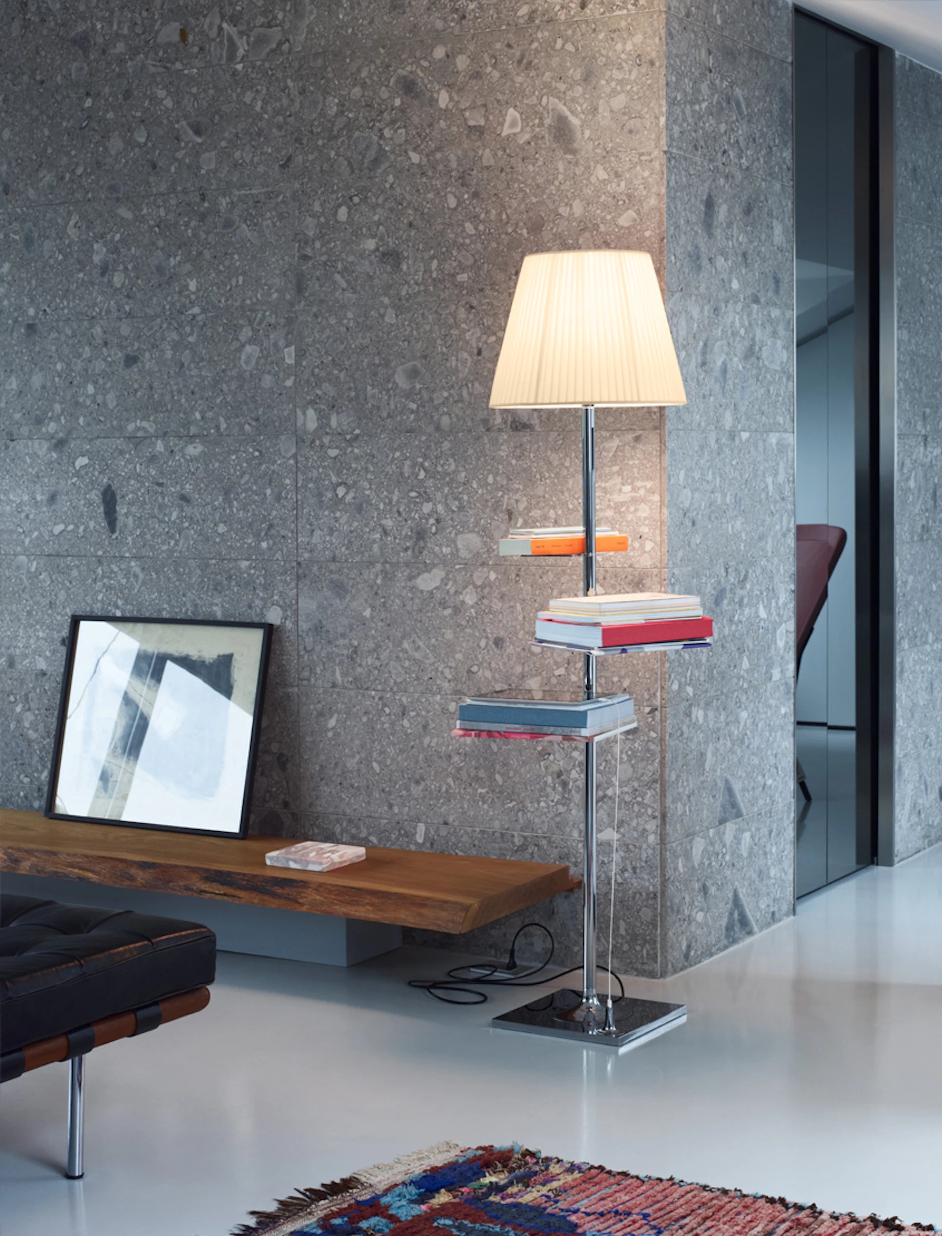 Lampa podłogowa BIBLIOTHEQUE NATIONALE srebrny z materiałowym abażurem