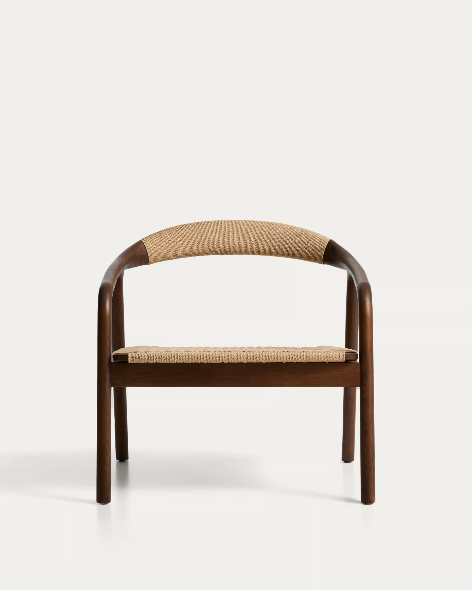 DERILE Armchair in Beige with Dark Wooden Base