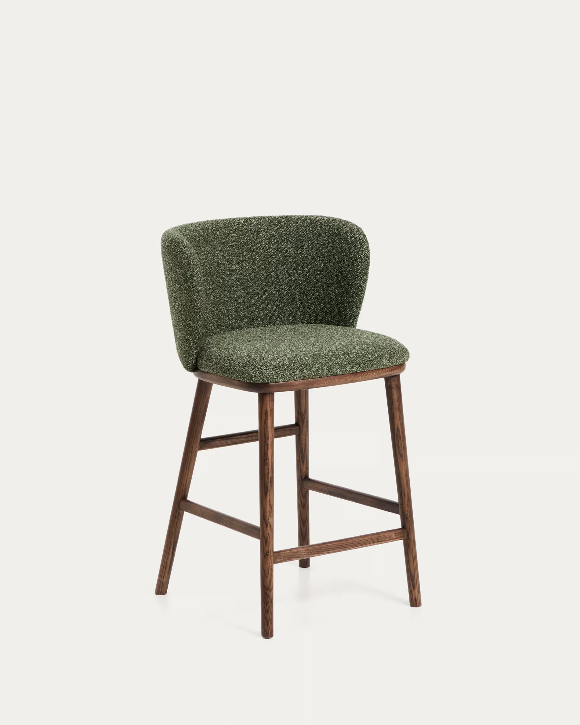 Bar stool CISELIA dark green chenille with dark ash base