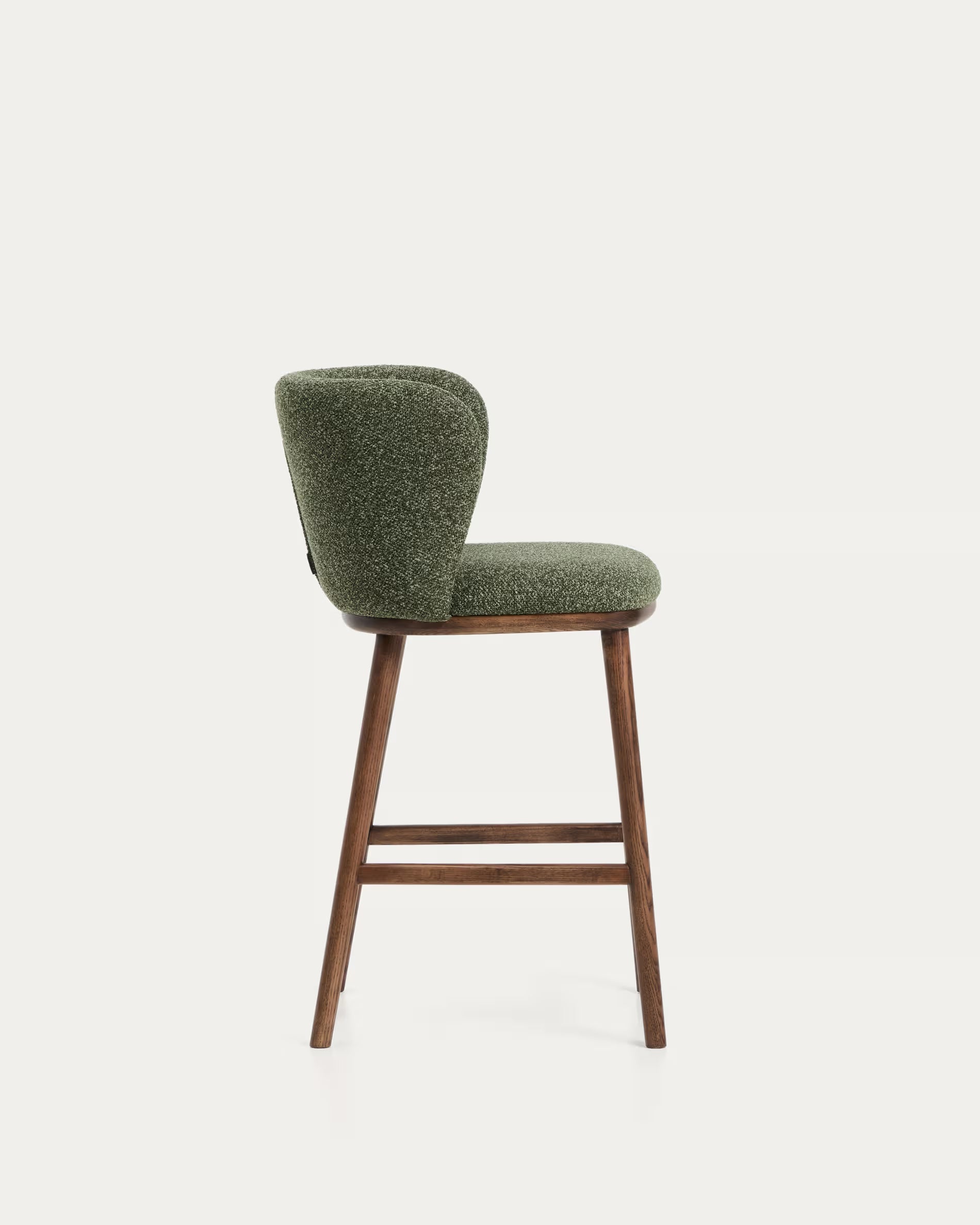 Bar stool CISELIA dark green chenille with dark ash base